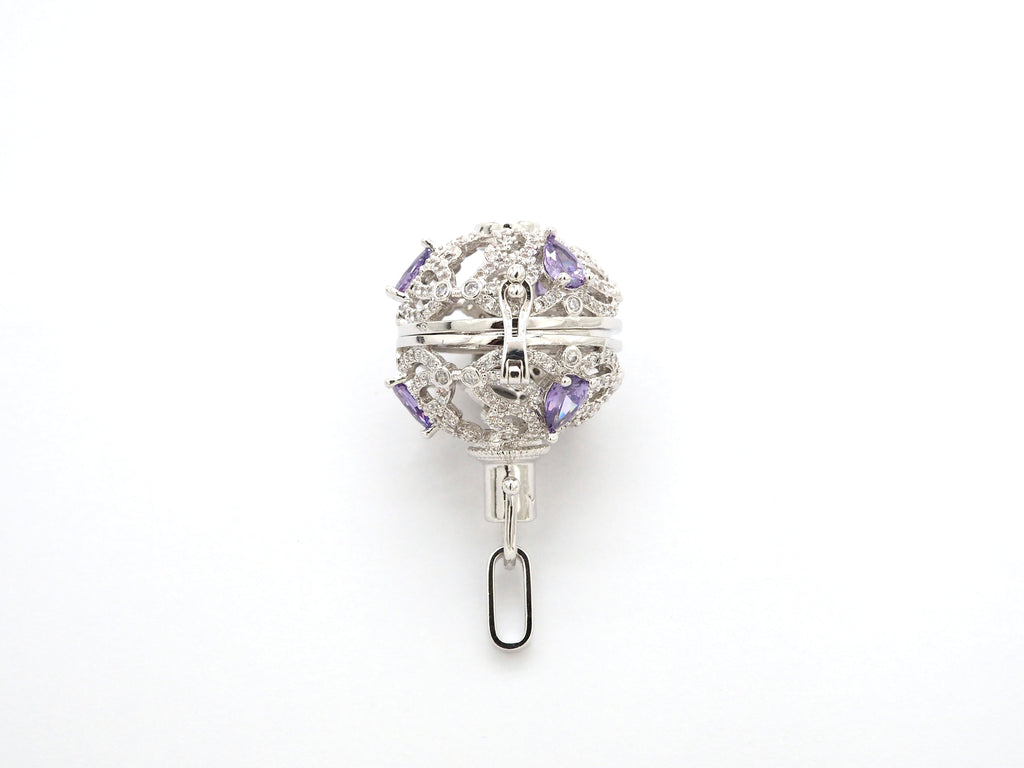 CZ Micro Pave Filigree Large Ball Pendant with Clasp, Cubic Zirconia Paved Charm,Necklace Bracelet Pendant, 28x20mm,sku#F528