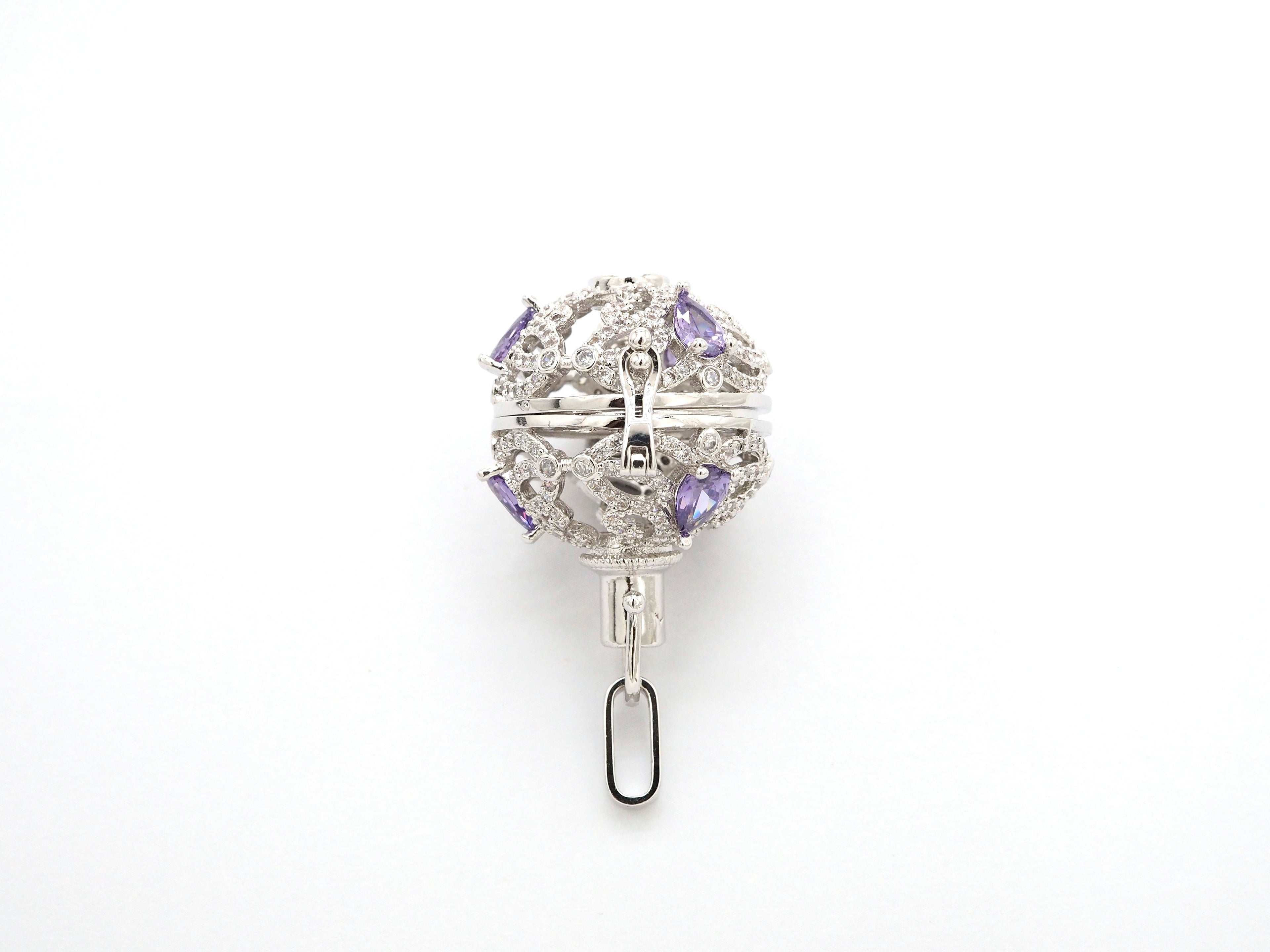 CZ Micro Pave Filigree Large Ball Pendant with Clasp, Cubic Zirconia Paved Charm,Necklace Bracelet Pendant, 28x20mm,sku#F528