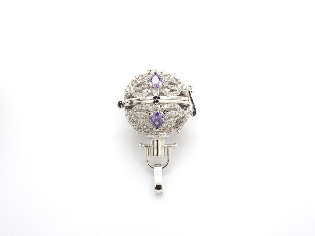 CZ Micro Pave Filigree Large Ball Pendant with Clasp, Cubic Zirconia Paved Charm,Necklace Bracelet Pendant, 28x20mm,sku#F528