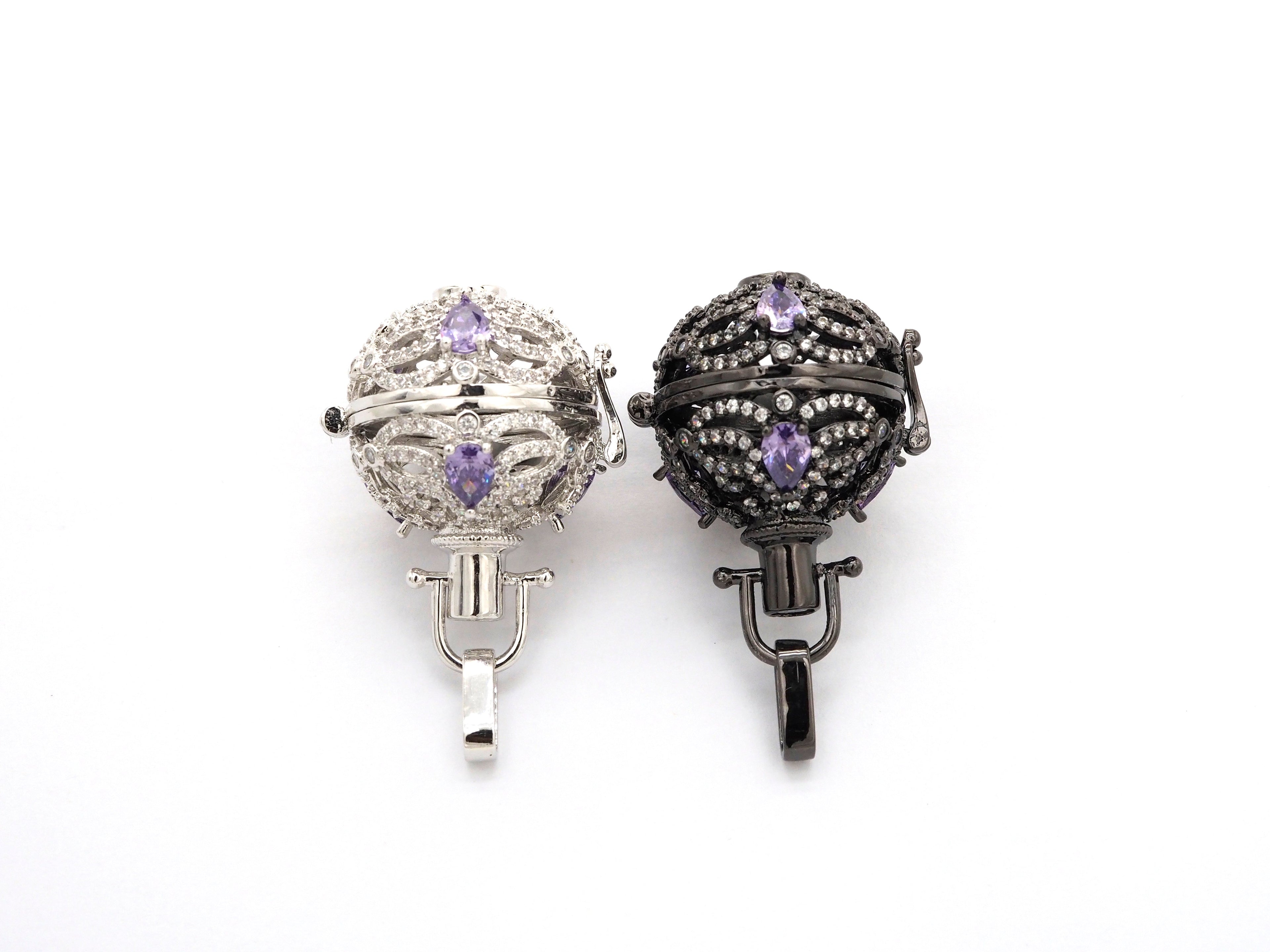 CZ Micro Pave Filigree Large Ball Pendant with Clasp, Cubic Zirconia Paved Charm,Necklace Bracelet Pendant, 28x20mm,sku#F528