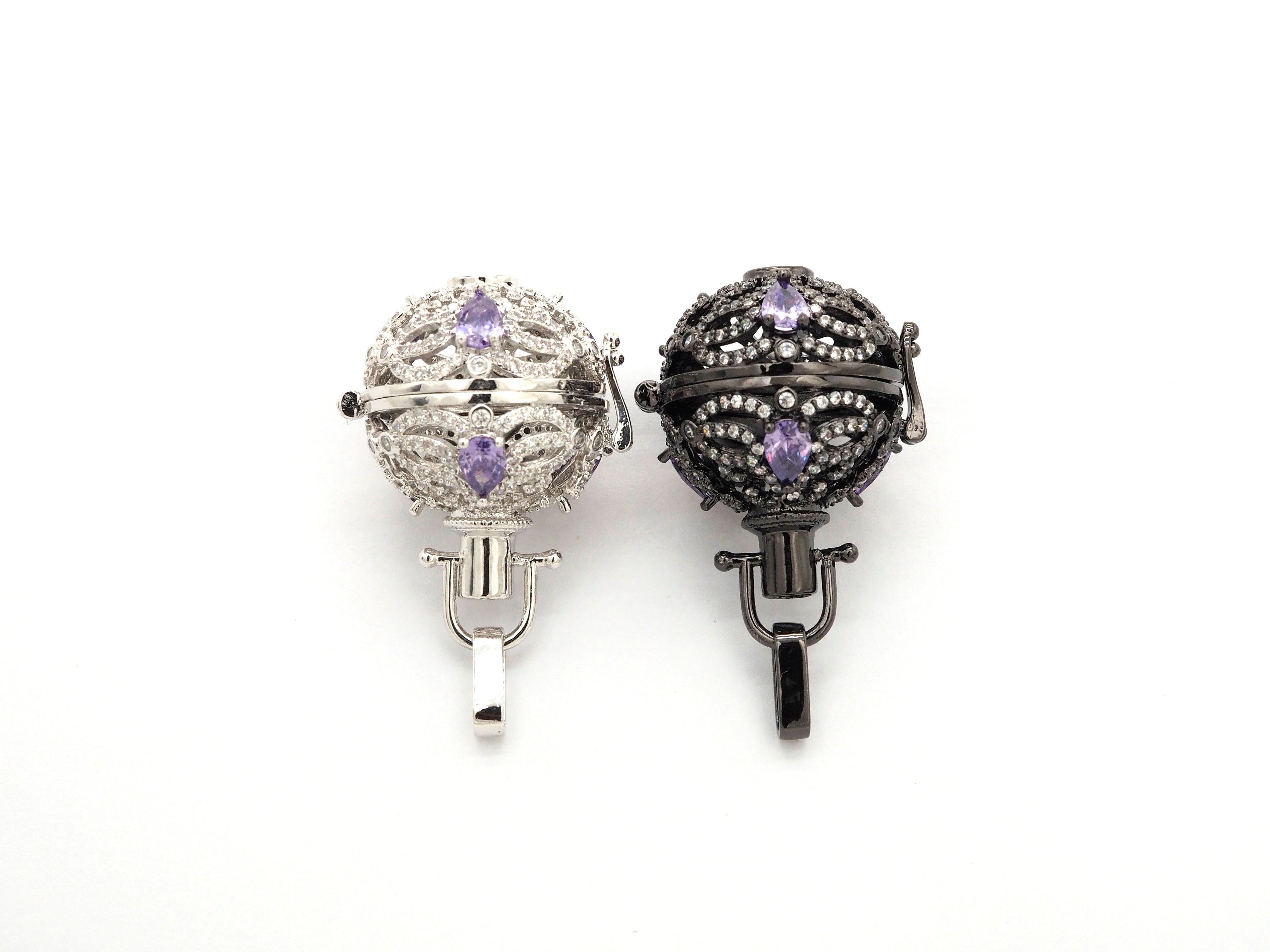 CZ Micro Pave Filigree Large Ball Pendant with Clasp, Cubic Zirconia Paved Charm,Necklace Bracelet Pendant, 28x20mm,sku#F528
