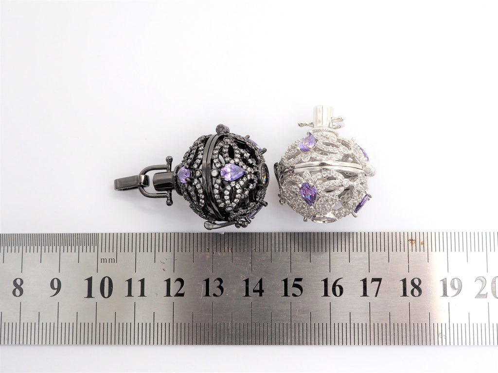 CZ Micro Pave Filigree Large Ball Pendant with Clasp, Cubic Zirconia Paved Charm,Necklace Bracelet Pendant, 28x20mm,sku#F528