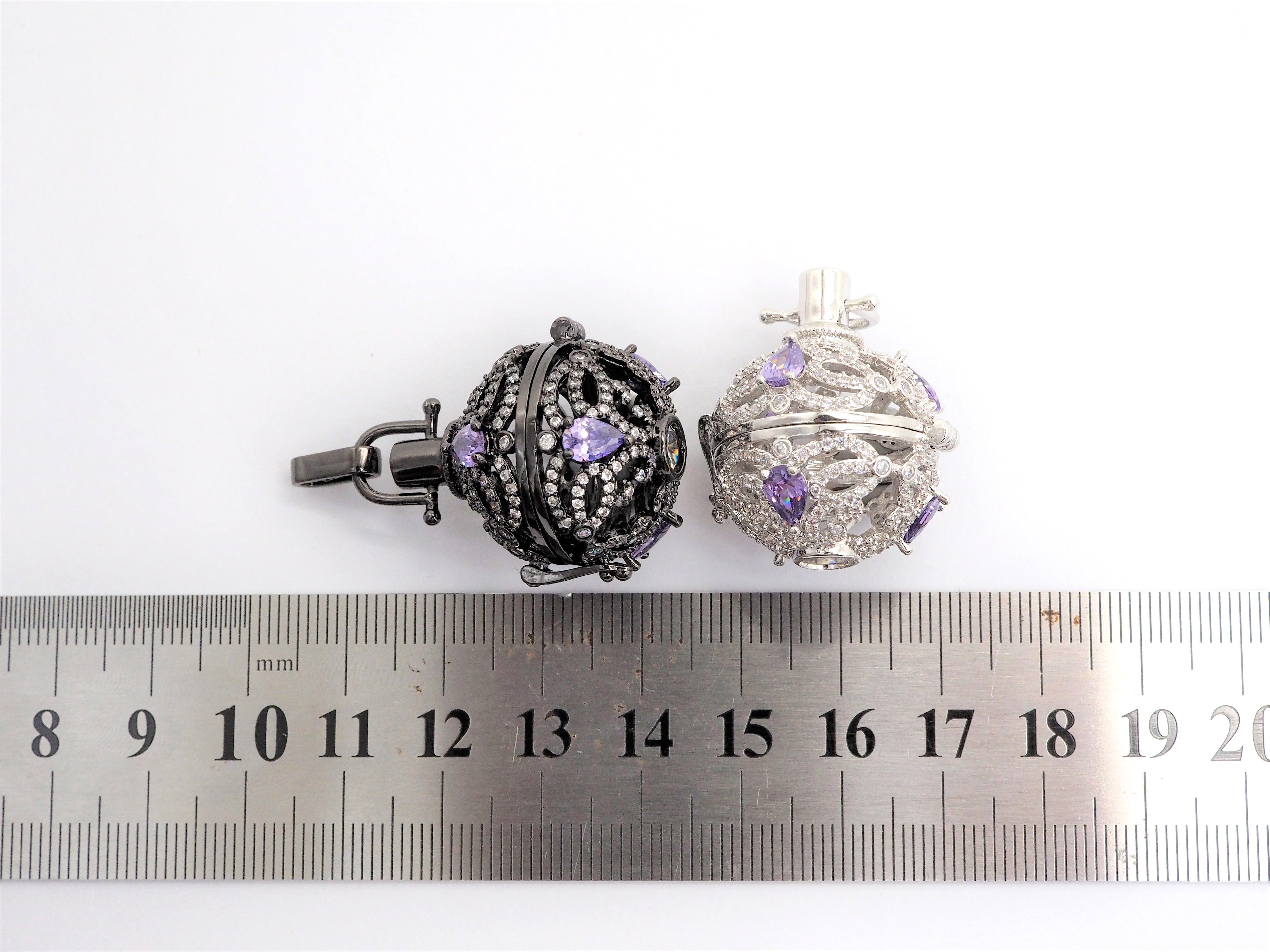 CZ Micro Pave Filigree Large Ball Pendant with Clasp, Cubic Zirconia Paved Charm,Necklace Bracelet Pendant, 28x20mm,sku#F528