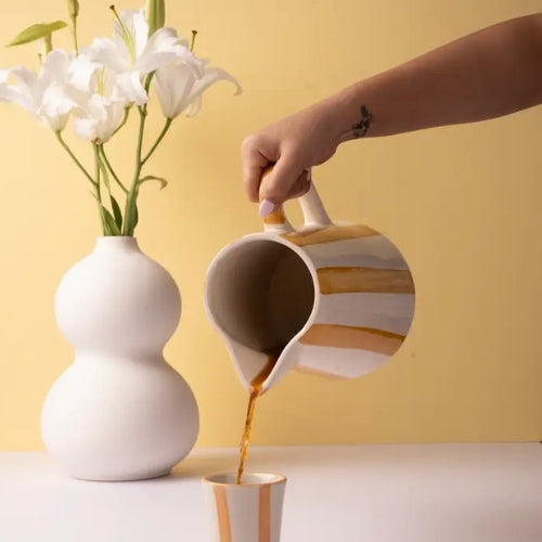 Yellow Pitcher | Handpainted Stoneware | 8.25 x 8.25 x 8 in