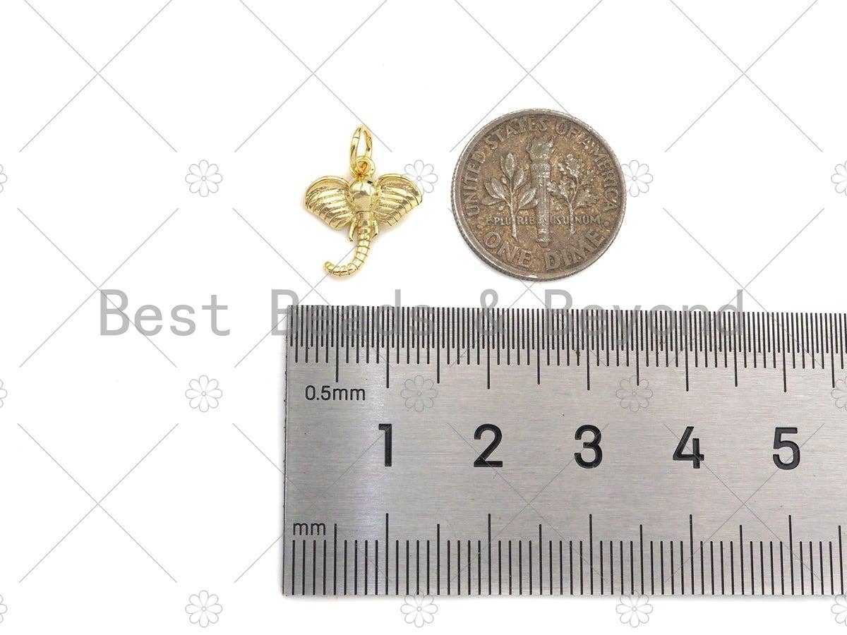 18K Dainty Gold Elephant Head Shape Pendant/Charm,Cute Elephant Charm, Necklace Bracelet Charm Pendant,13x12mm, Sku#Y402
