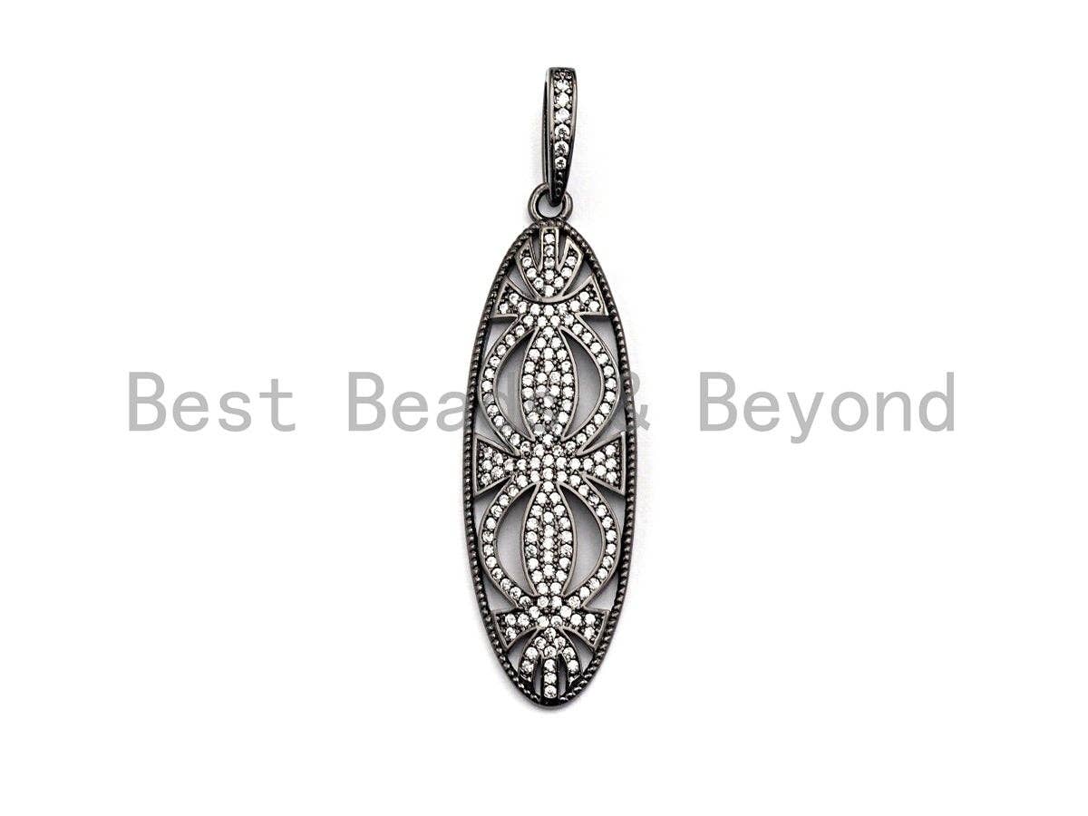 CZ Micro Pave Hollow Out  Long Oval Shaped Pendant/Charm, Cubic Zirconia Pendant Charm,15x46mm,sku#F913