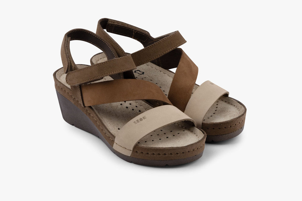 Kiara by LEON- Women’s Leather Platform Heel Sandals- Gel Insole & Adjustable Strap