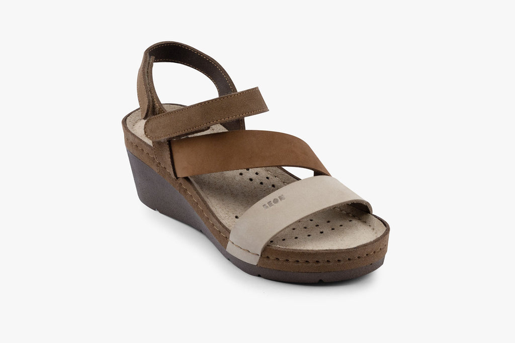 Kiara by LEON- Women’s Leather Platform Heel Sandals- Gel Insole & Adjustable Strap