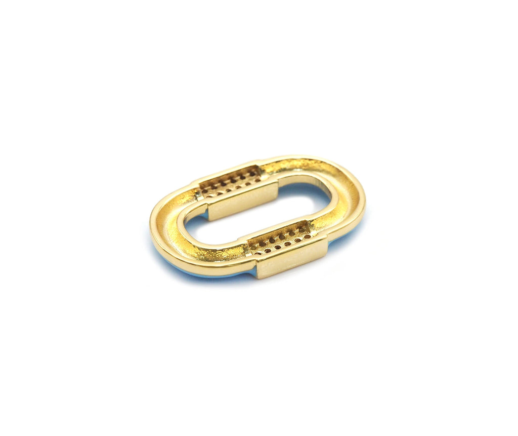 CZ Enamel Pave Gold Oval Connector Charm, Sku#LX166