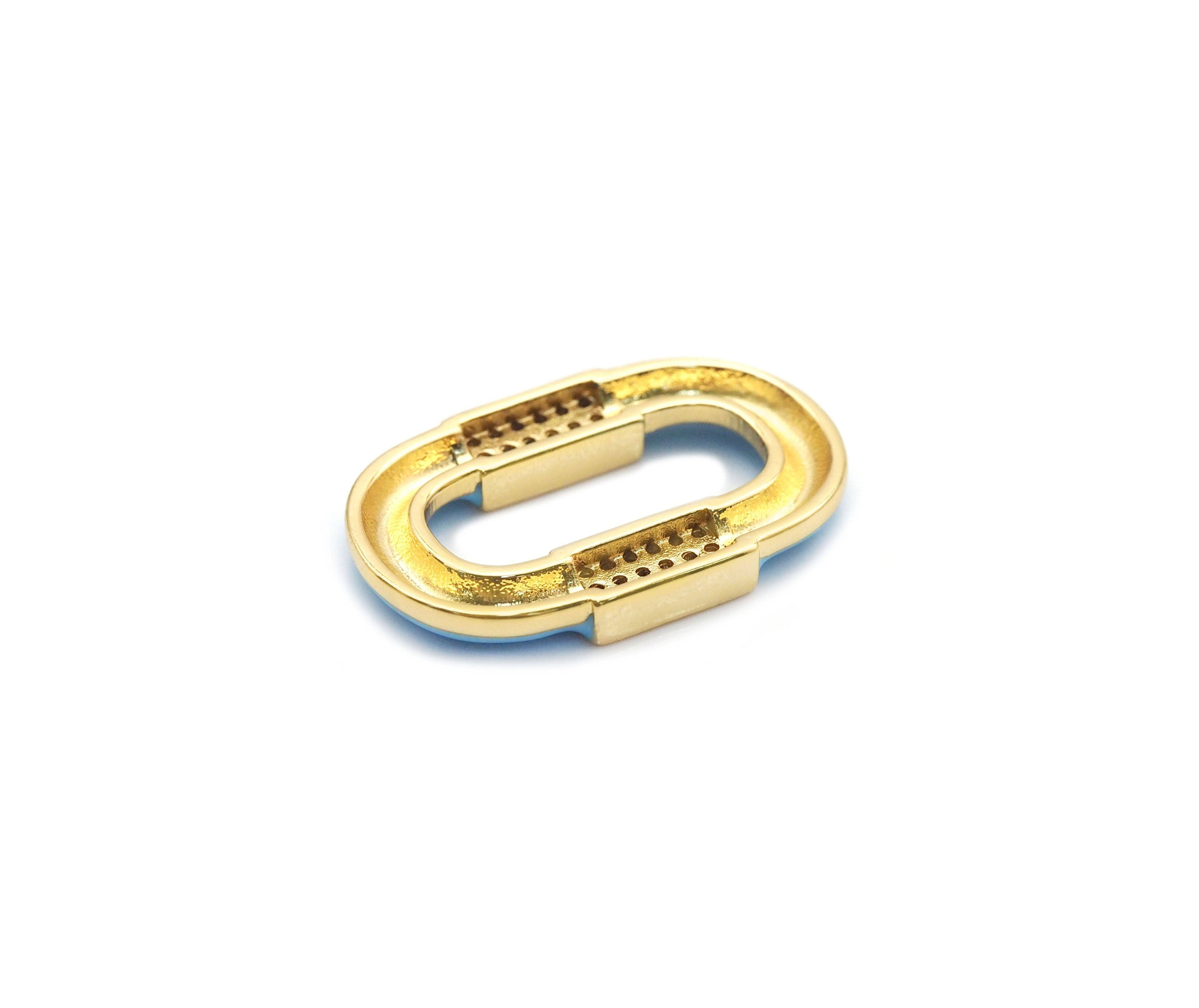 CZ Enamel Pave Gold Oval Connector Charm, Sku#LX166