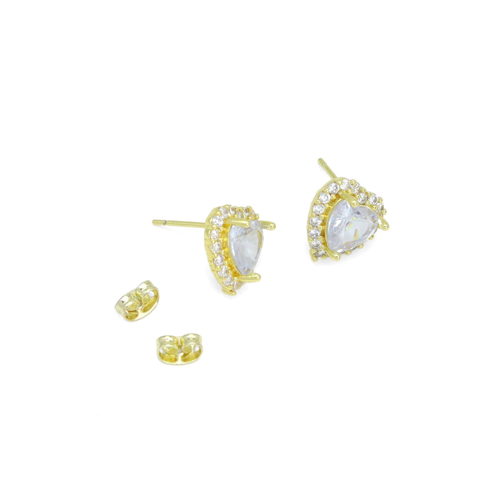 Clear CZ Around Big Diamond Crystal Heart Stud Earrings, Sku#LX771