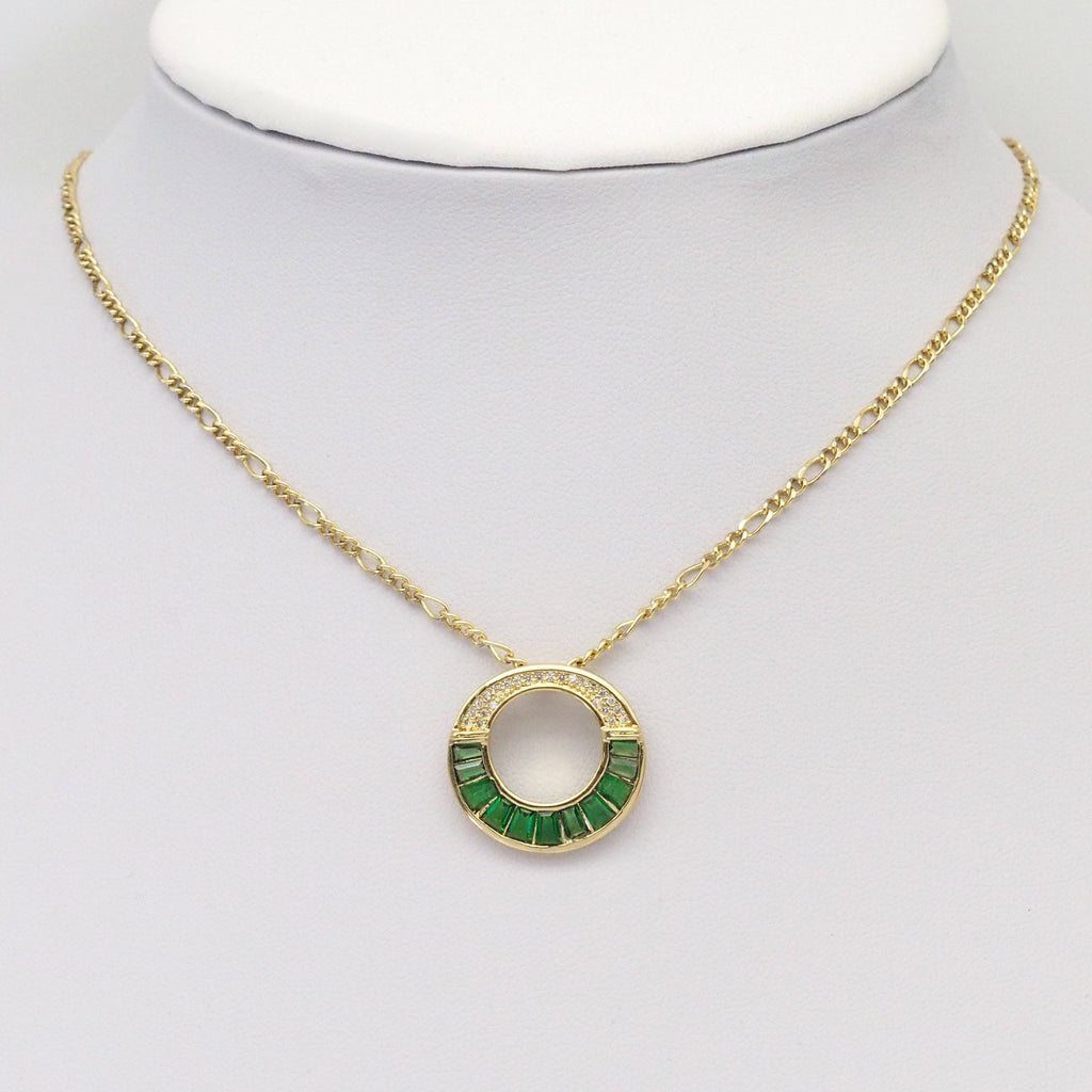 Colorful Baguette CZ Gold Round Ring Charm, Sku#LX323