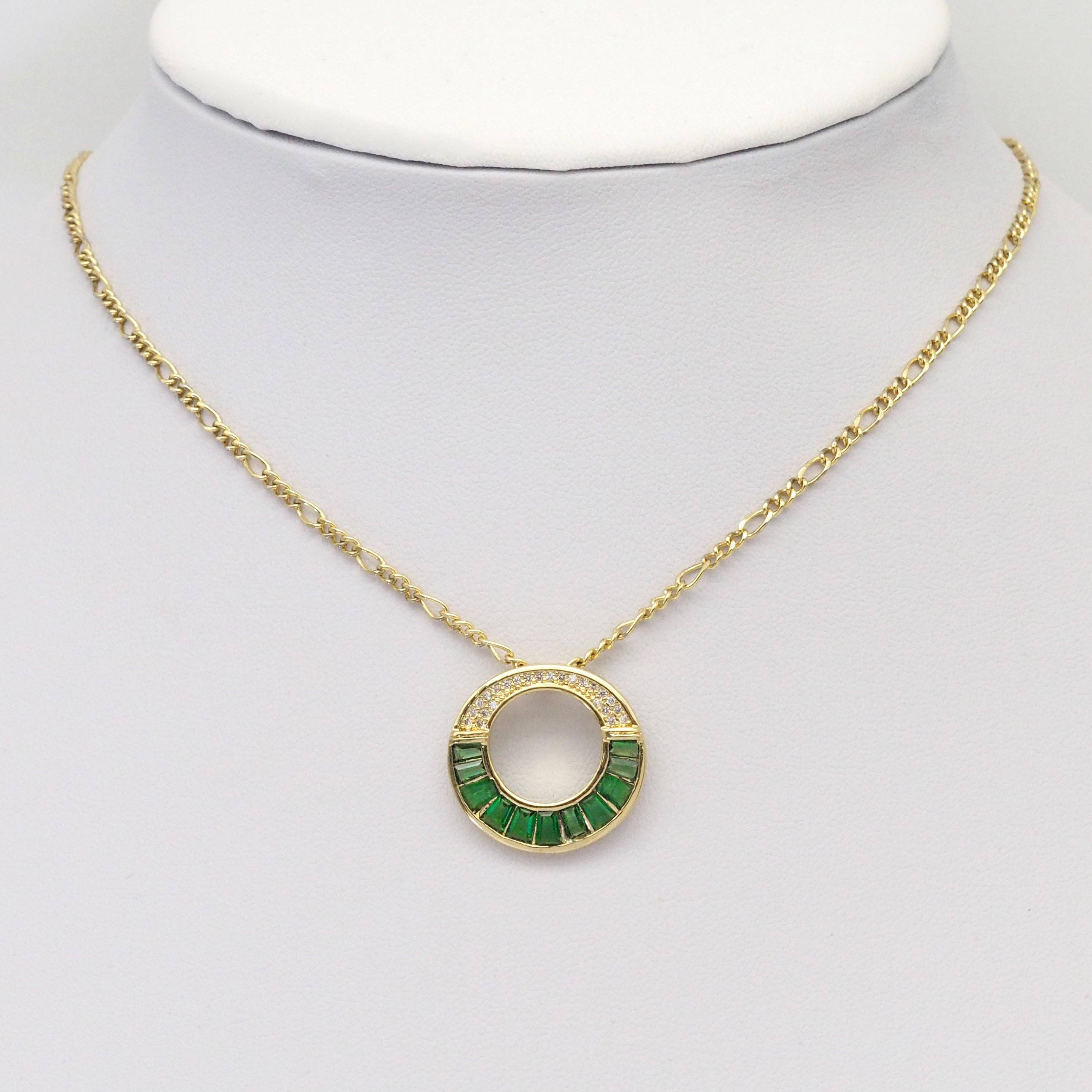Colorful Baguette CZ Gold Round Ring Charm, Sku#LX323
