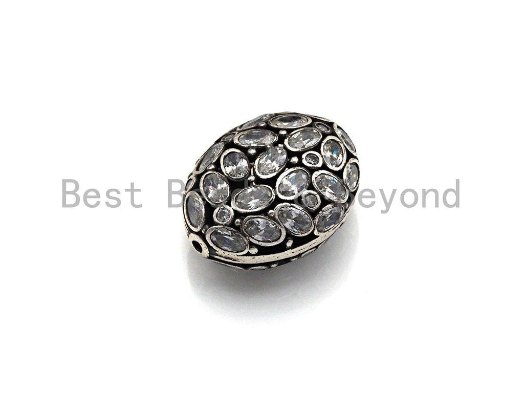 CZ Micro Pave Flat Oval Beads, Cz Pave Egg Beads, Cubic Zirconia Pave Beads, CZ Spacer Beads,16x19/25x27mm,sku#G419