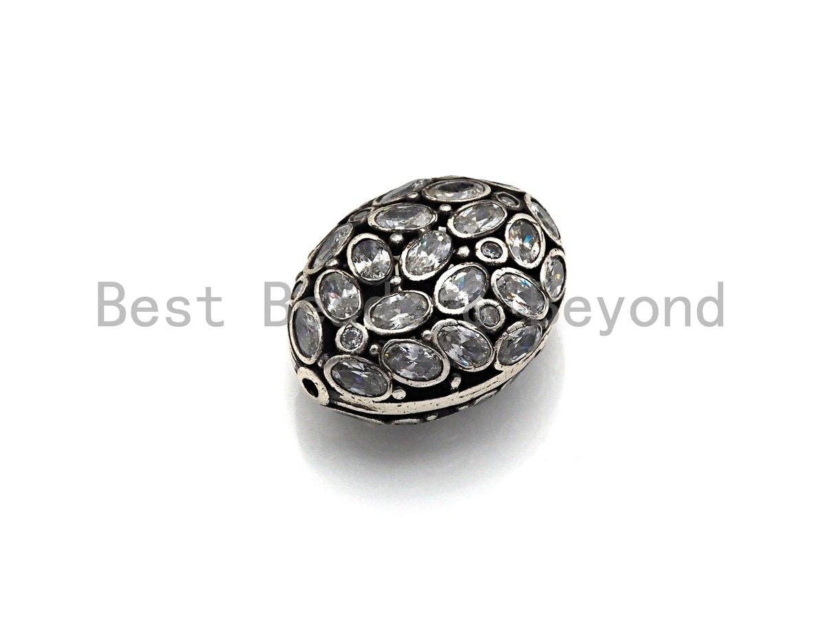CZ Micro Pave Flat Oval Beads, Cz Pave Egg Beads, Cubic Zirconia Pave Beads, CZ Spacer Beads,16x19/25x27mm,sku#G419