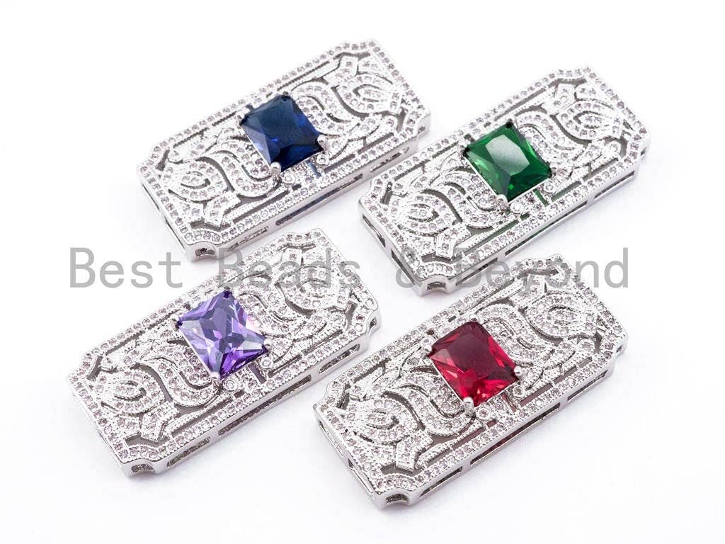 CZ Micro Pave Square/Rectangular Pendant/Connector/Jewelry Link Connector, 38x18mm, SKU#F276-Bestbeads & Beyond