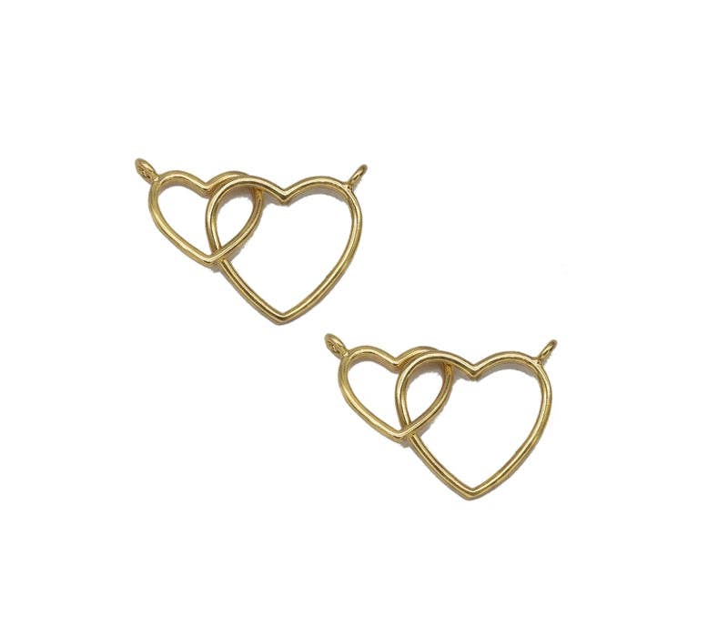 Gold Double Heart Connecter Charm, Sku#LX110-Bestbeads & Beyond