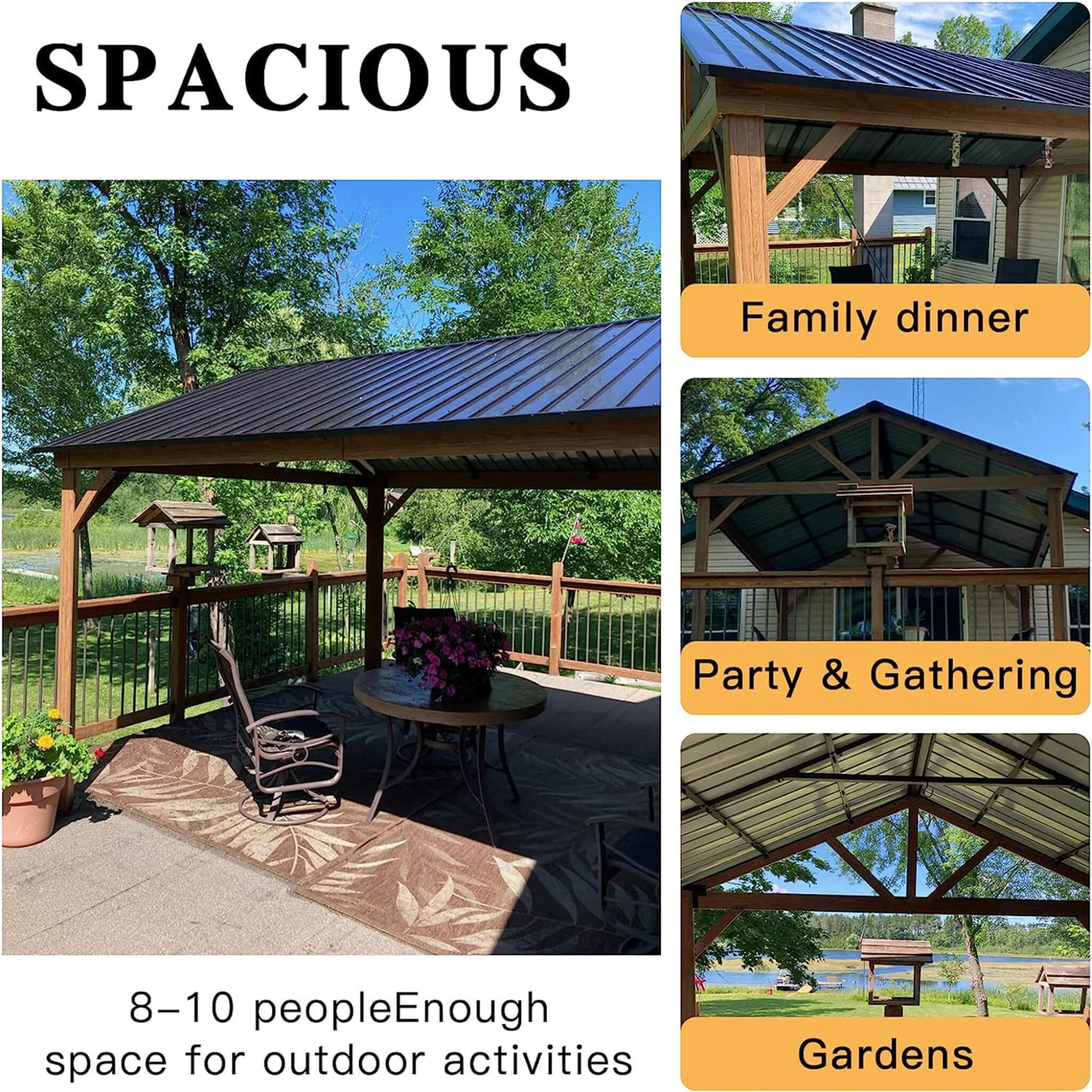 [12X14FT] Alora Hardtop All-Weather Outdoor Gazebo With Galvanized Steel Roof (SAK83261)