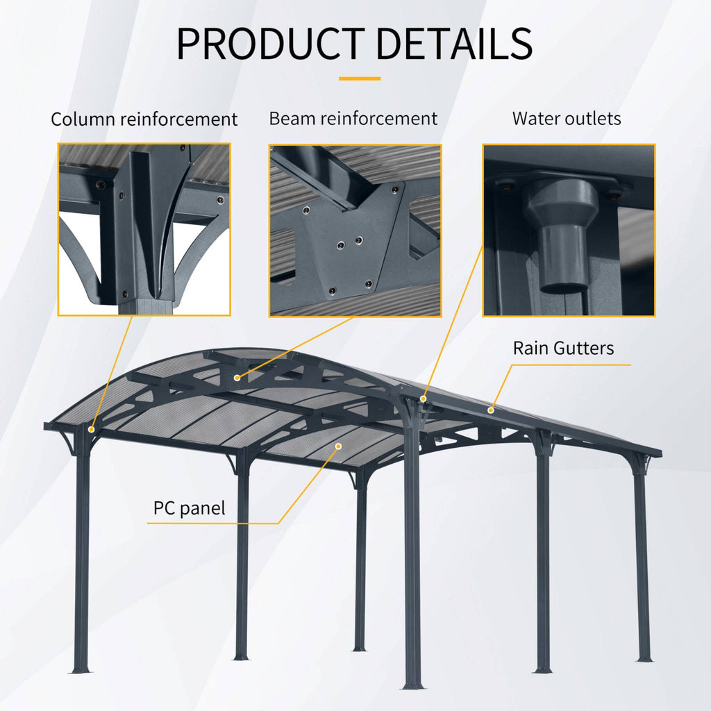 [12X16FT] Alora Large Outdoor Aluminum Arch Carport With Polycarbonate Panels (SAK65820)