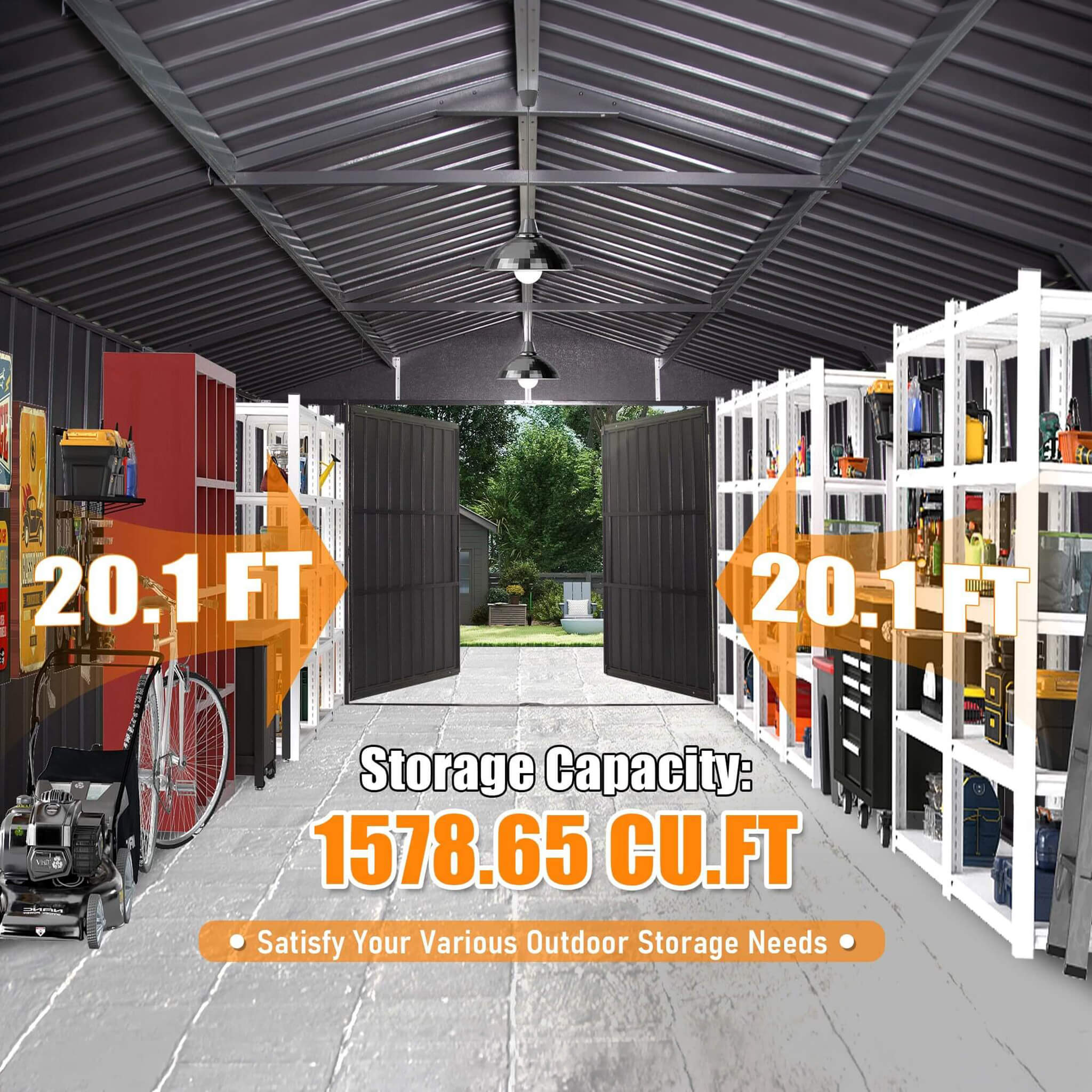 Extra-Large Outdoor Heavy-Duty Metal Garage Shed With Lockable Doors (SAK14093)