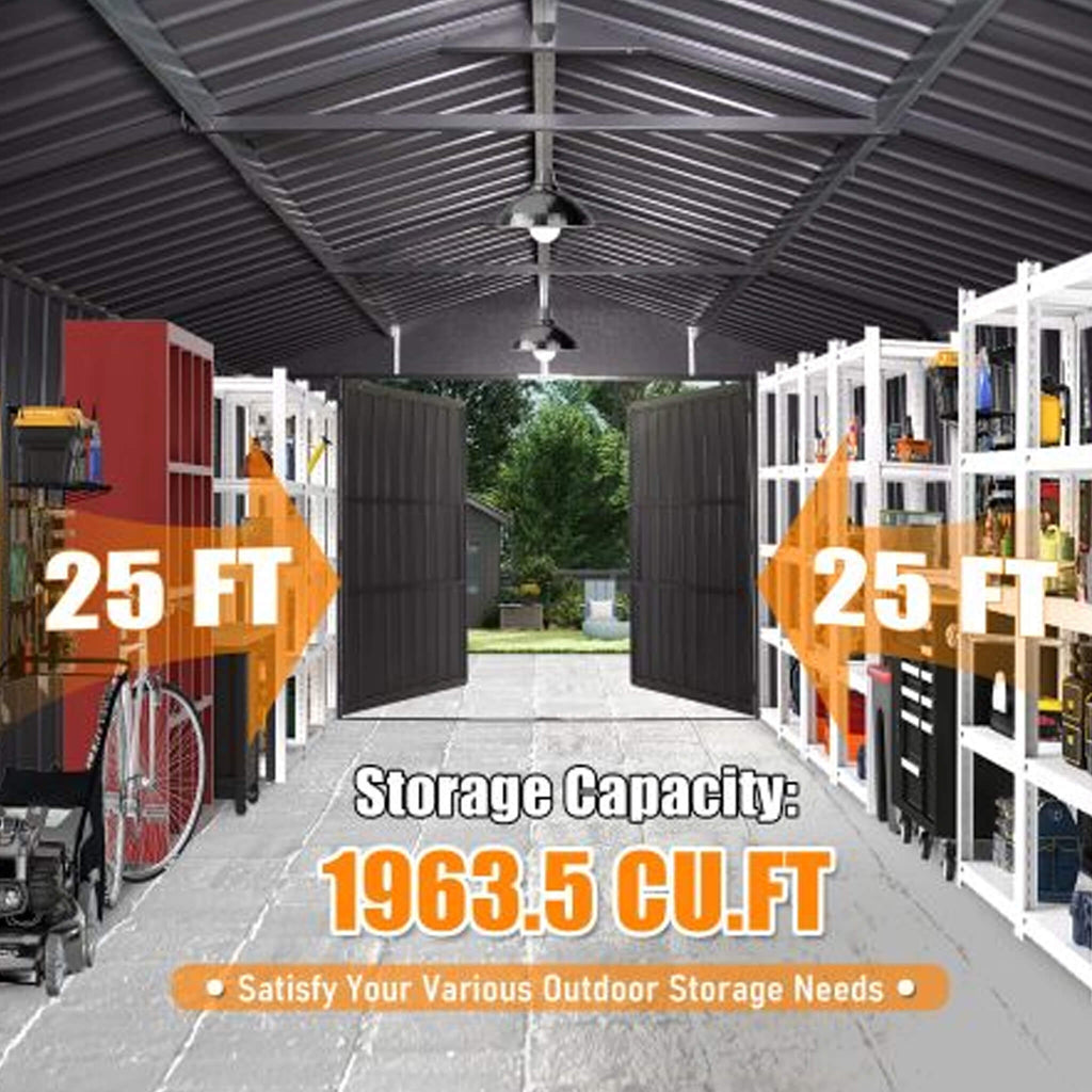 Extra-Large Outdoor Heavy-Duty Metal Garage Shed With Lockable Doors (SAK14093)