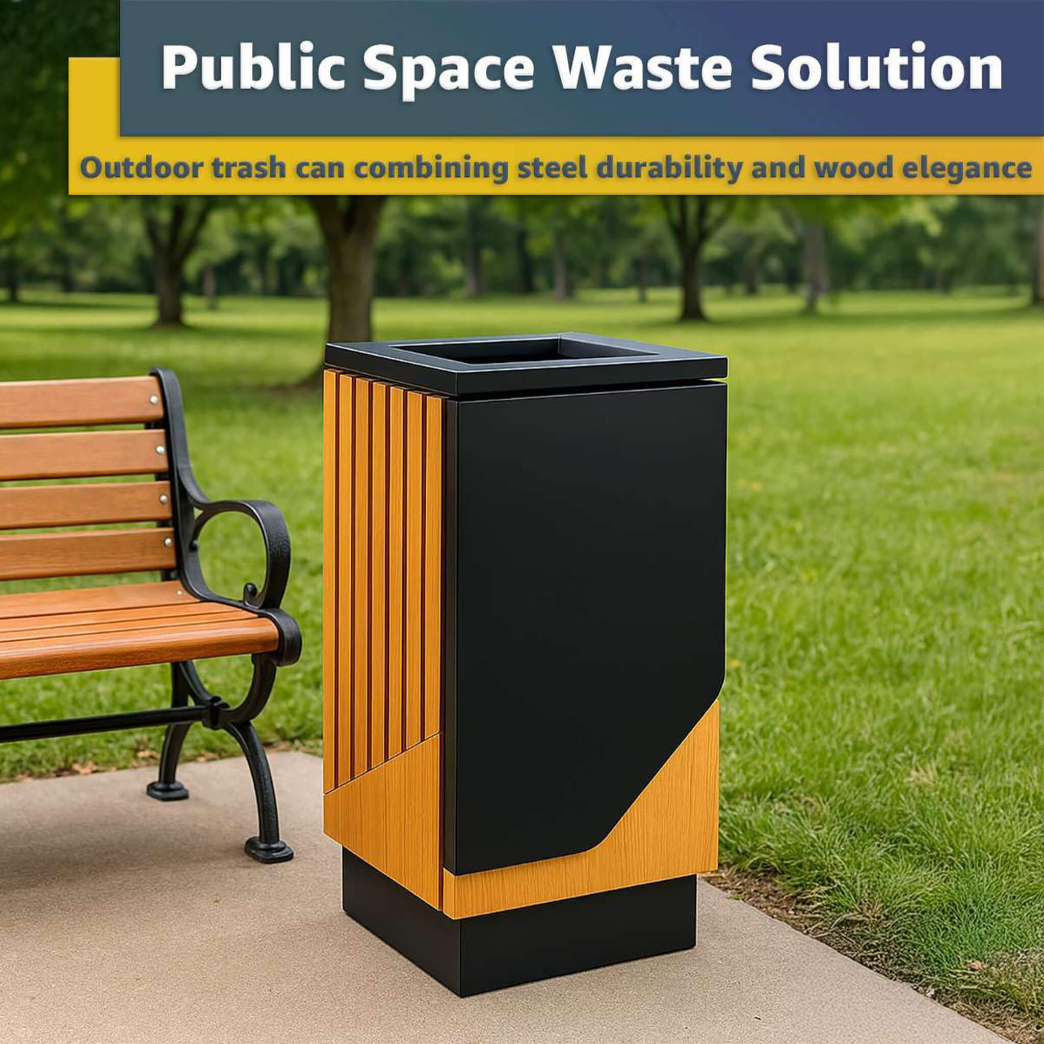 13-Gallon Heavy-Duty Commercial Outdoor Square Decorative Trash Can (SAK30467)