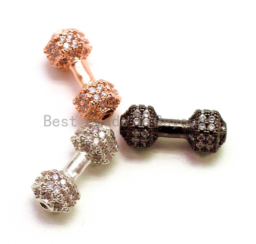 CZ Dumbbell Clear Micro Pave Beads, Cubic Zirconia Spacer Beads, Fitness Barbell Spacer, Men's Bracelet Charms, 16x6mm sku#G129