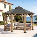 [13X13FT] Alora Cedar Wood Galvanized Steel Octagonal Hardtop Double Roof Gazebo (SAK17468)