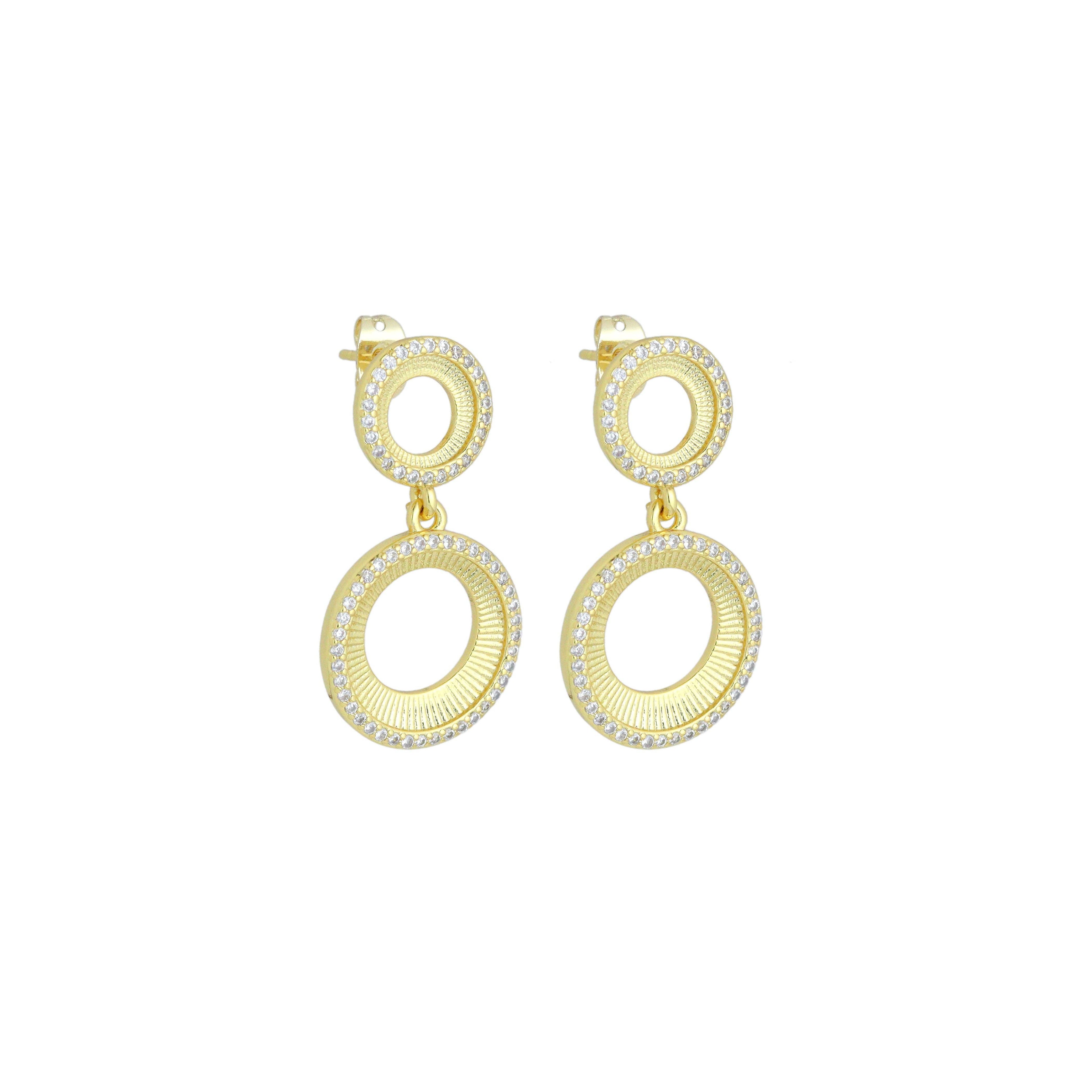 CZ Gold Double Circle Stud Earrings, Sku#LX832-Bestbeads & Beyond