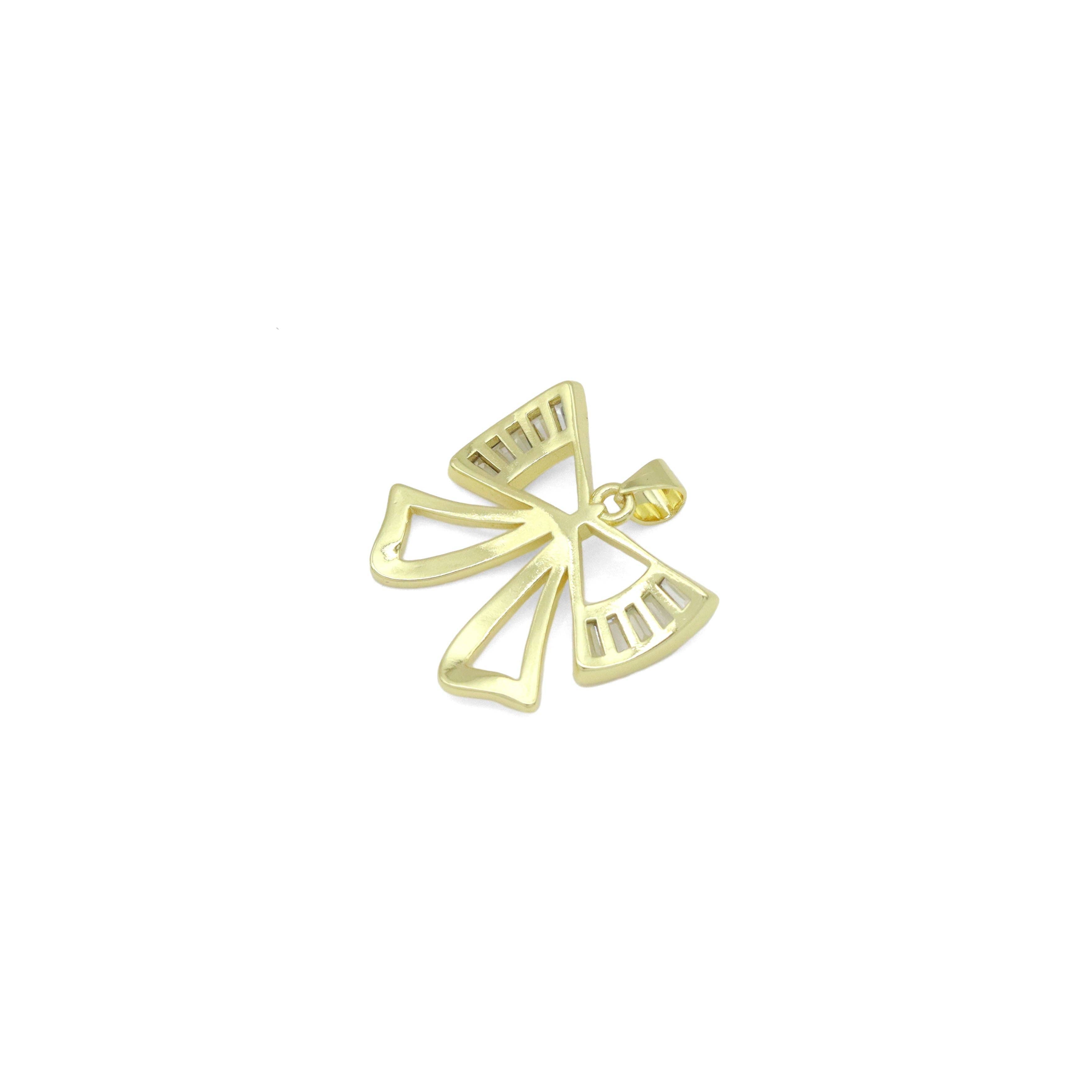Baguette CZ Gold Bow Shape Charm Pendant, Sku#LX747-Bestbeads & Beyond