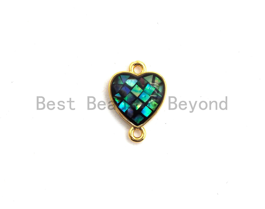 Natural Abalone Shell Heart Shape Connector with Gold/Silver Plated Edging, Abalone Shell Earrings/Bracelets/Necklace, 10x14mm,SKU#Z274