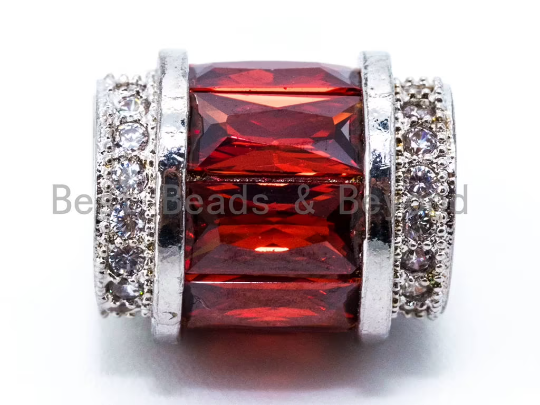 CZ Micro Pave Big Hole Drum Spacer Beads, Cubic Zirconia Large Hole Spacer Beads Ruby/Amethyst/Pink,10x12mm,1pc,sku#G268-Bestbeads & Beyond