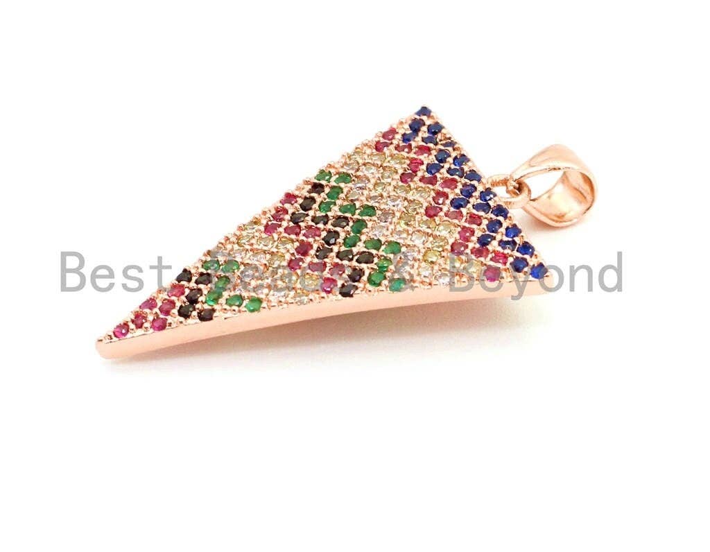 CZ Micro Pave Rainbow Triangle Pendant, Multi Color CZ Pave Beads, Cubic Zirconia Pendant, 18x34mm, sku#F10