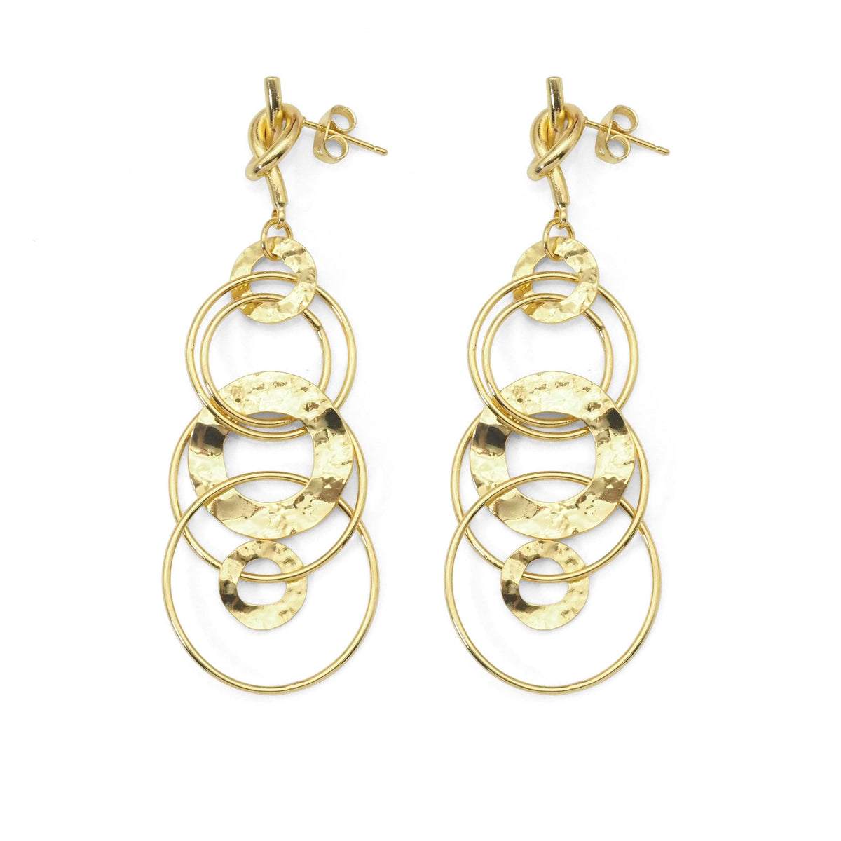 Gold Filled Long Circles Link Knot Dangle Earrings, Sku#Y782