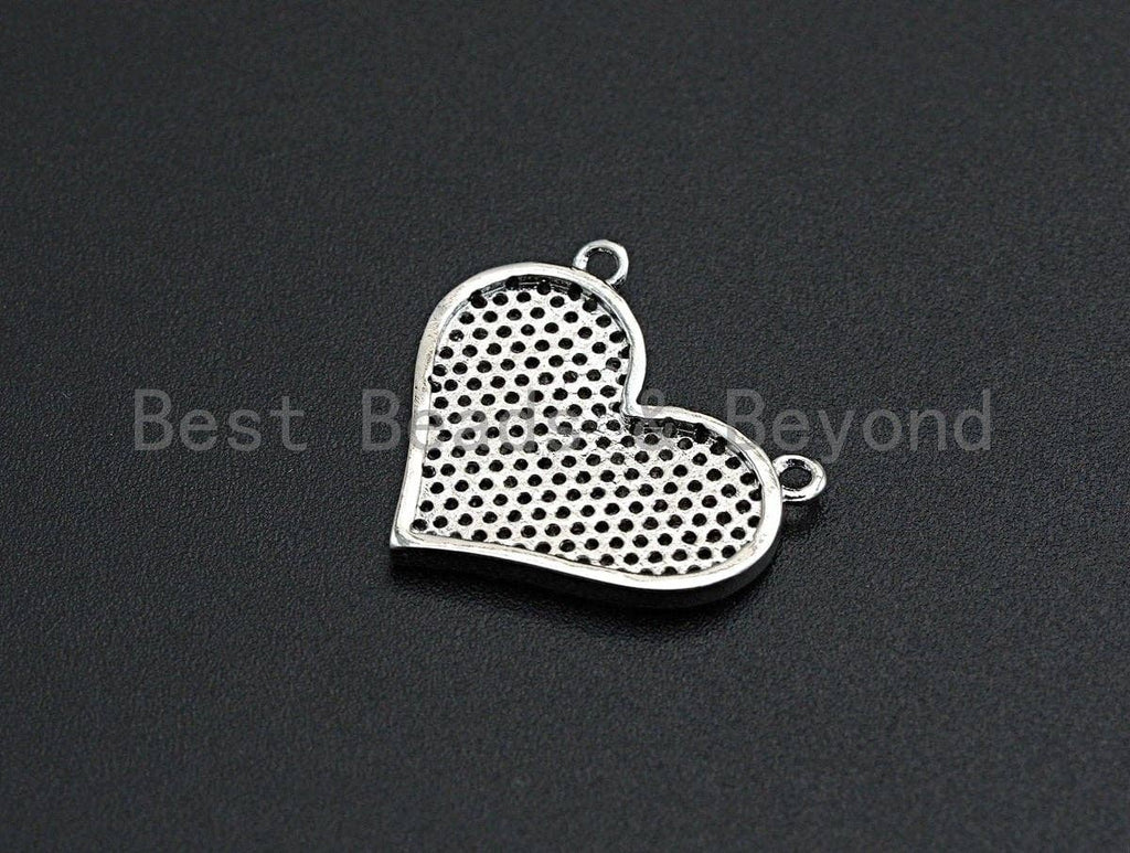 CZ Micro Pave Heart Pendant/Charm, Bracelet Necklace Cubic Zirconia  Heart Pendant Charm, Silver/Gold Tone,24x21mm,sku#Z480