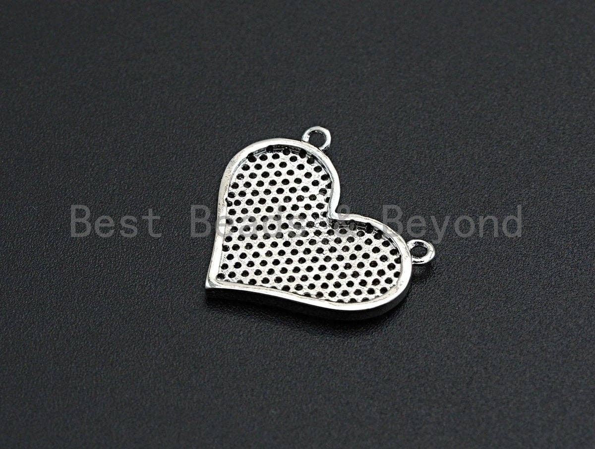 CZ Micro Pave Heart Pendant/Charm, Bracelet Necklace Cubic Zirconia  Heart Pendant Charm, Silver/Gold Tone,24x21mm,sku#Z480