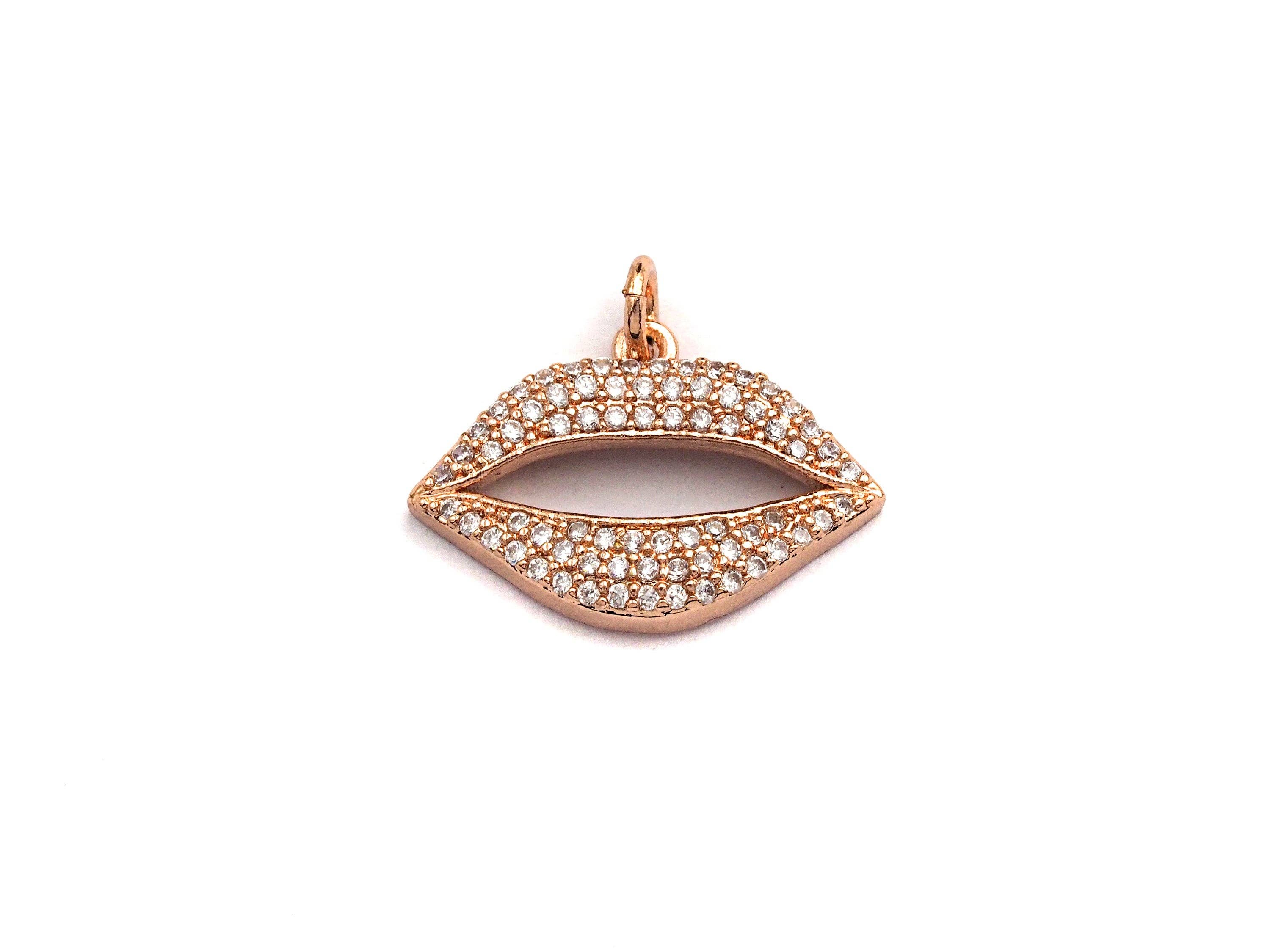 CZ Micro Pave Lip Shaped Pendant/Charm, Cubic Zirconia Pendant Charm, 21x15mm,sku#Z573