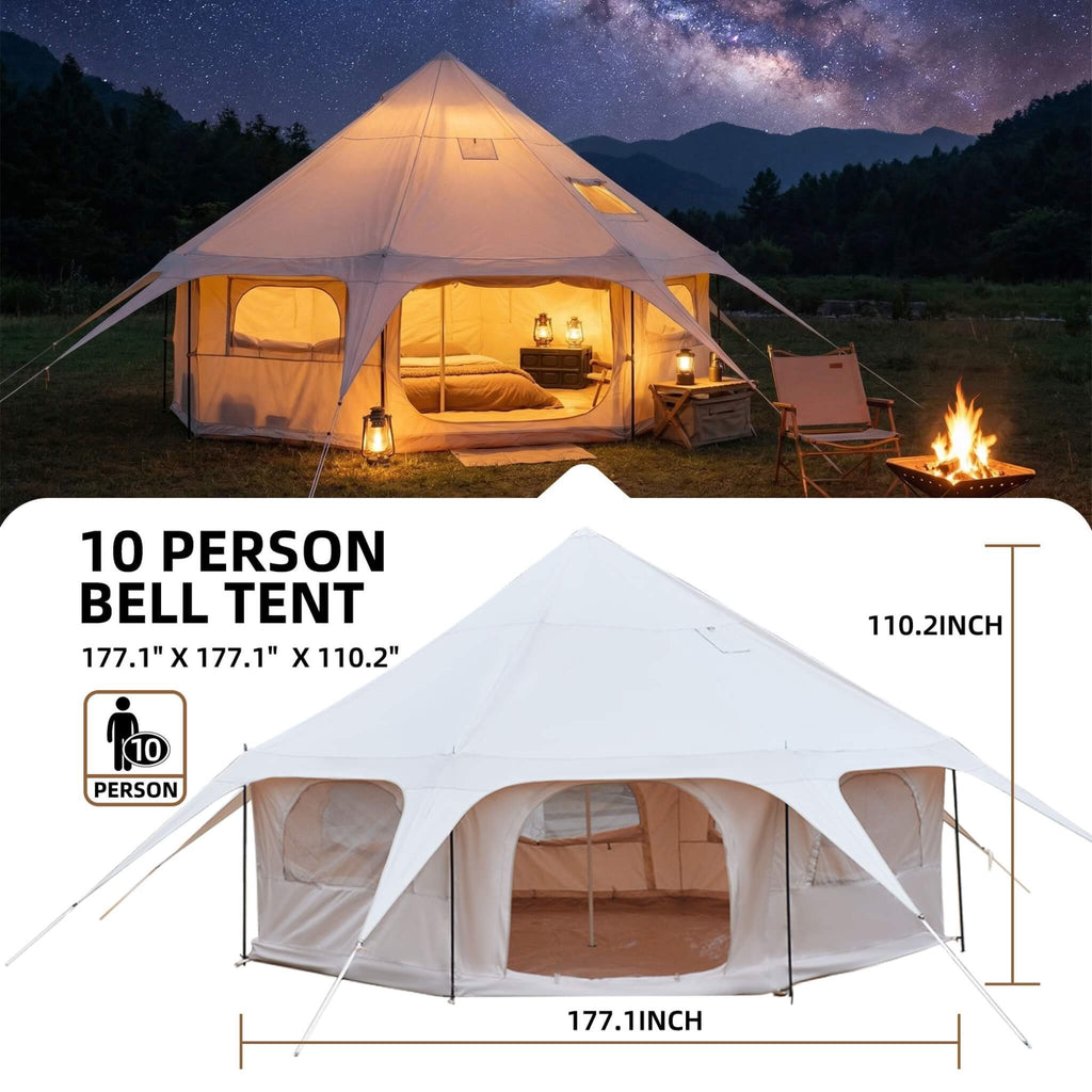 Large 15FT 600D Oxford Bell Tent With Stove Jack For Glamping And Camping (SAK10987)