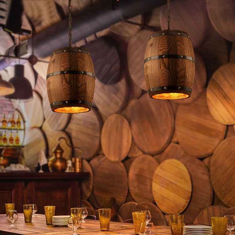 Rustic wooden barrel chandelier