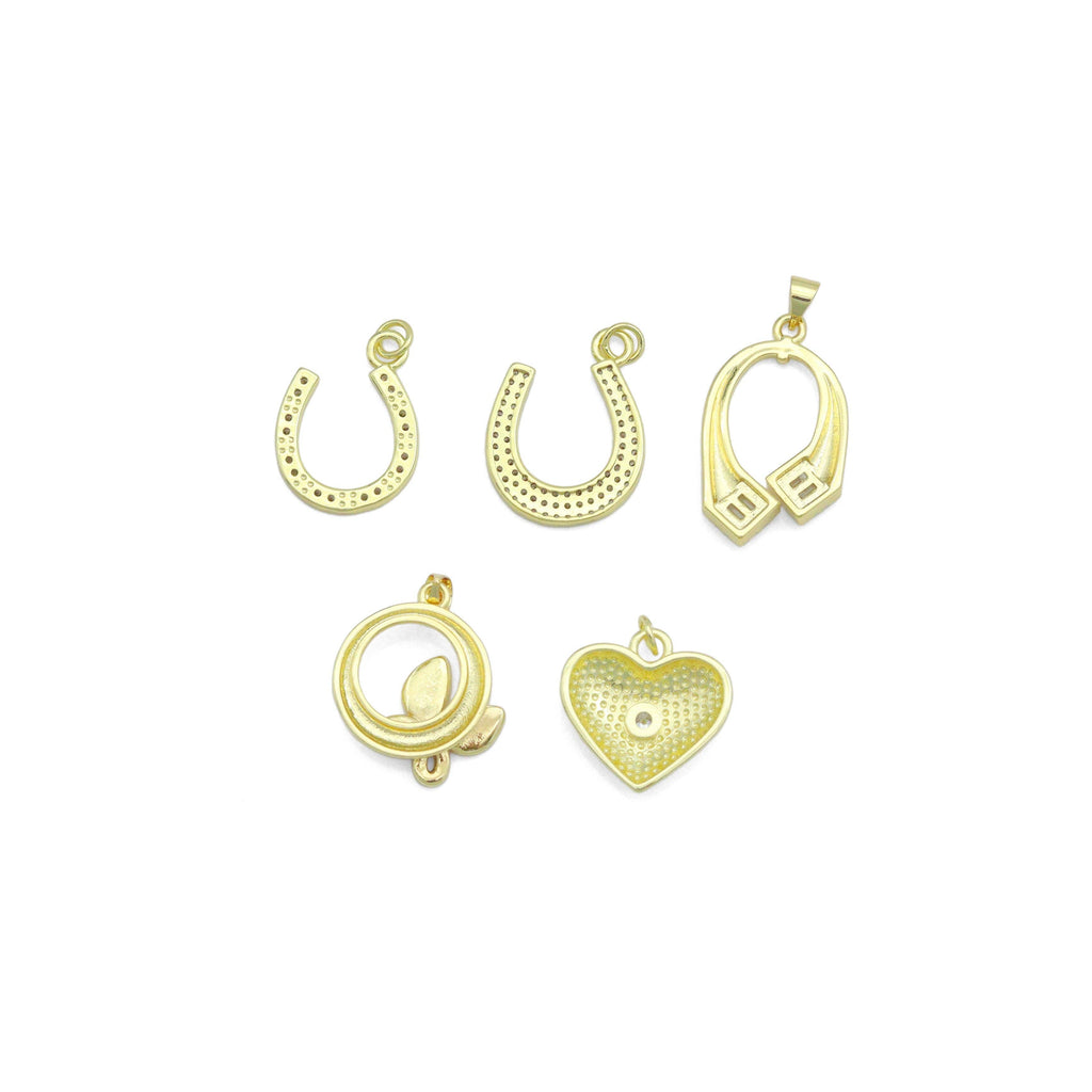 Clear CZ Gold Horseshoe Heart Butterfly Charm Pendant,Sku#LK1253