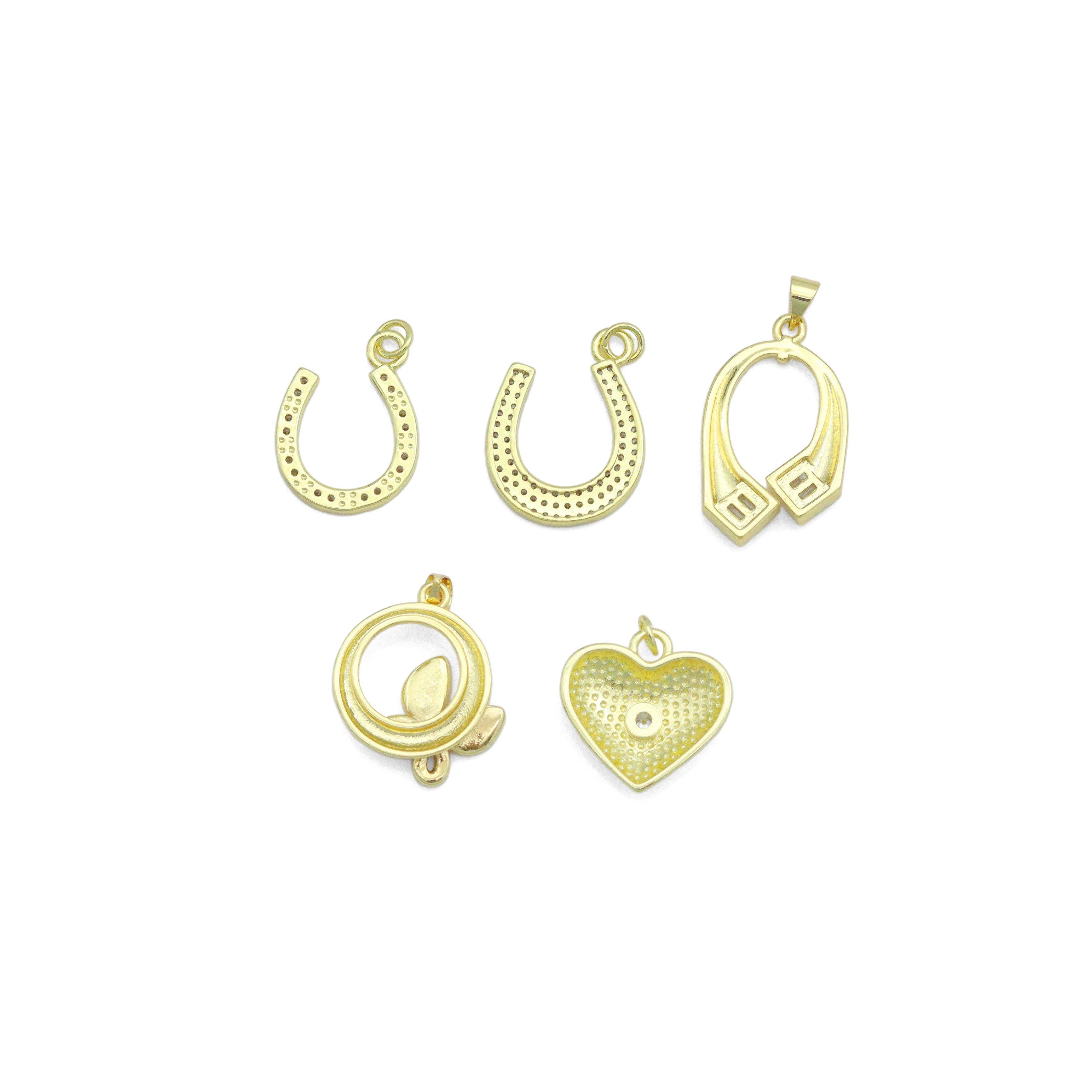 Clear CZ Gold Horseshoe Heart Butterfly Charm Pendant,Sku#LK1253