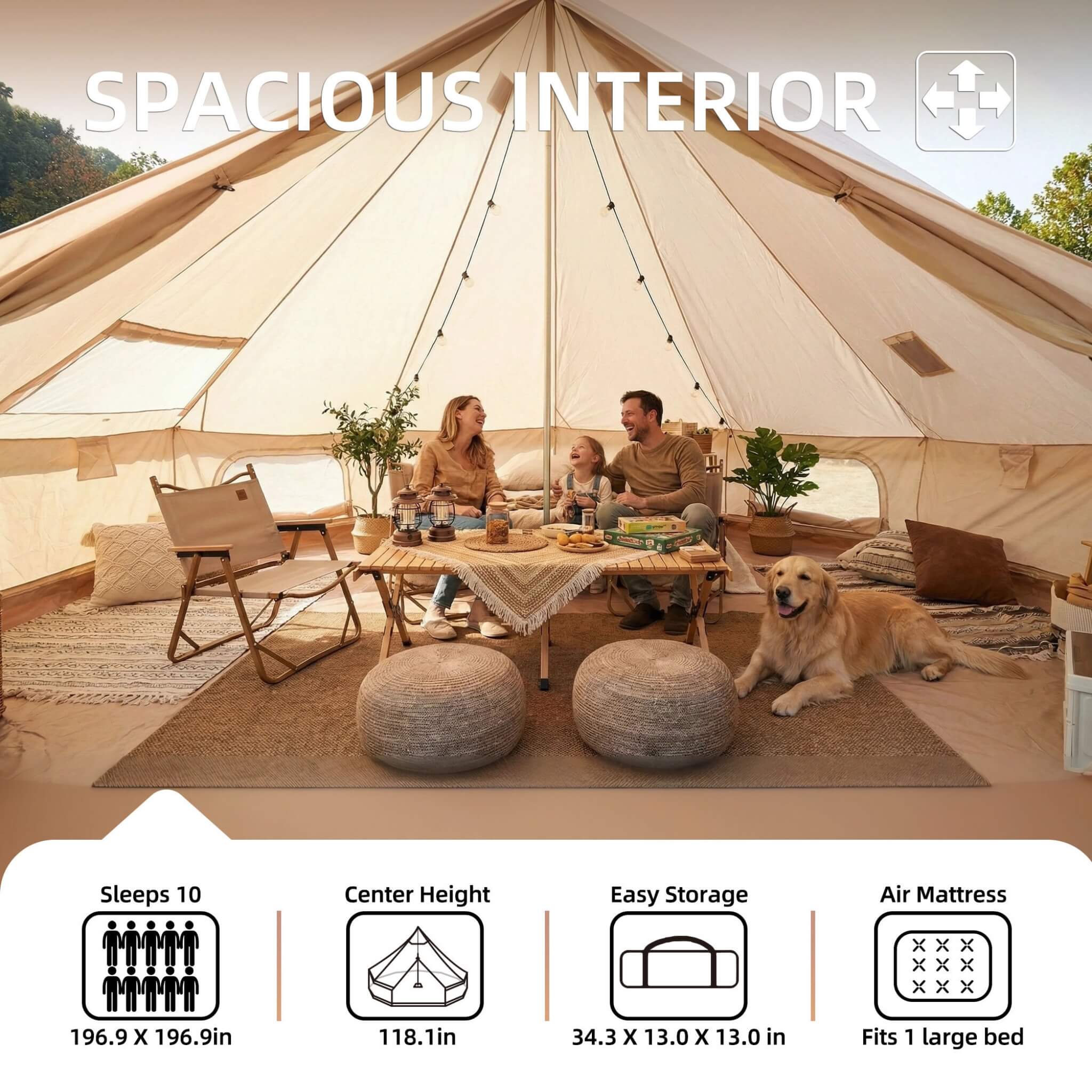 Large 16FT 10-Person All-Season Waterproof Bell Tent With Stove Jack (SAK31584)