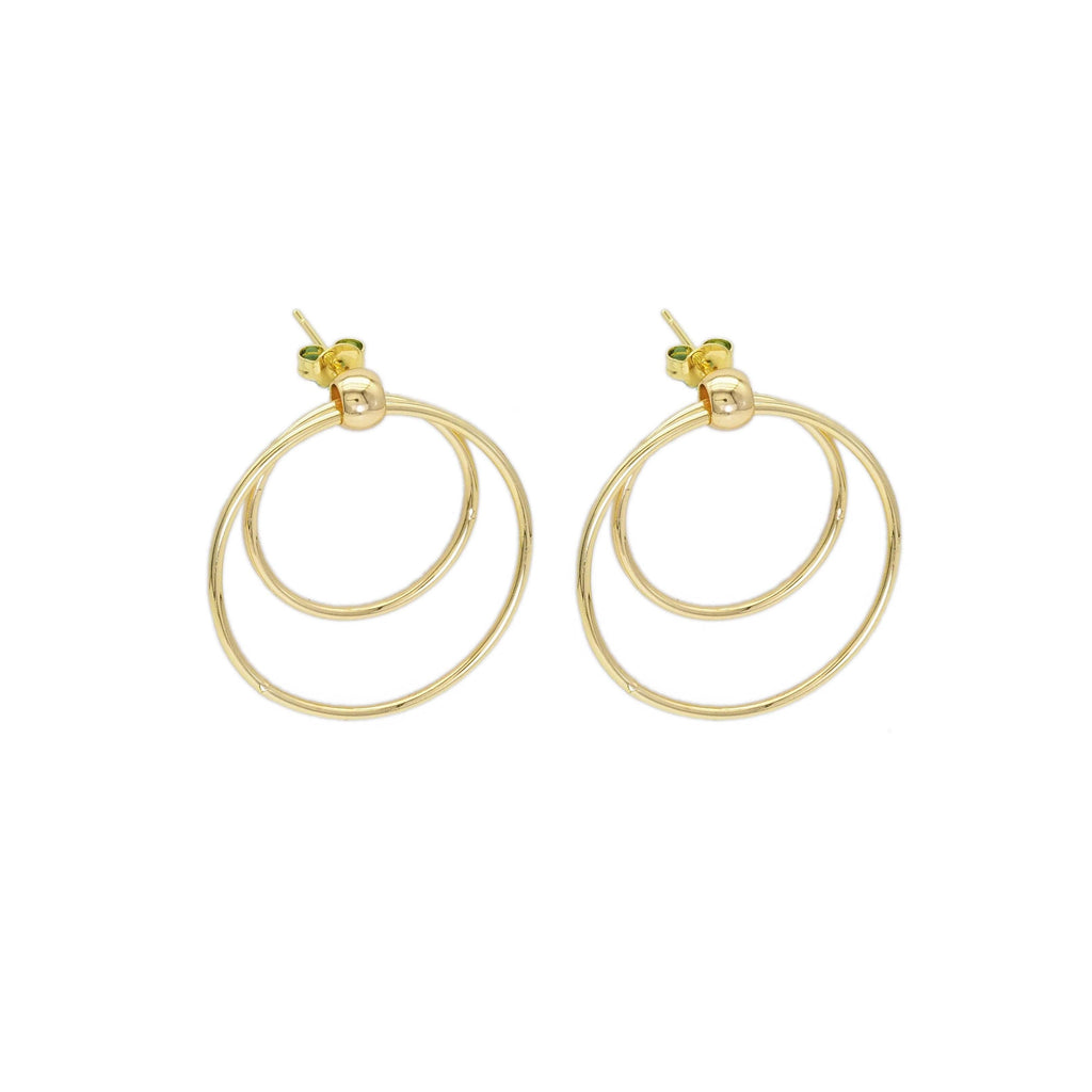 Gold Double Round Ring Earrings, Sku#ZX138