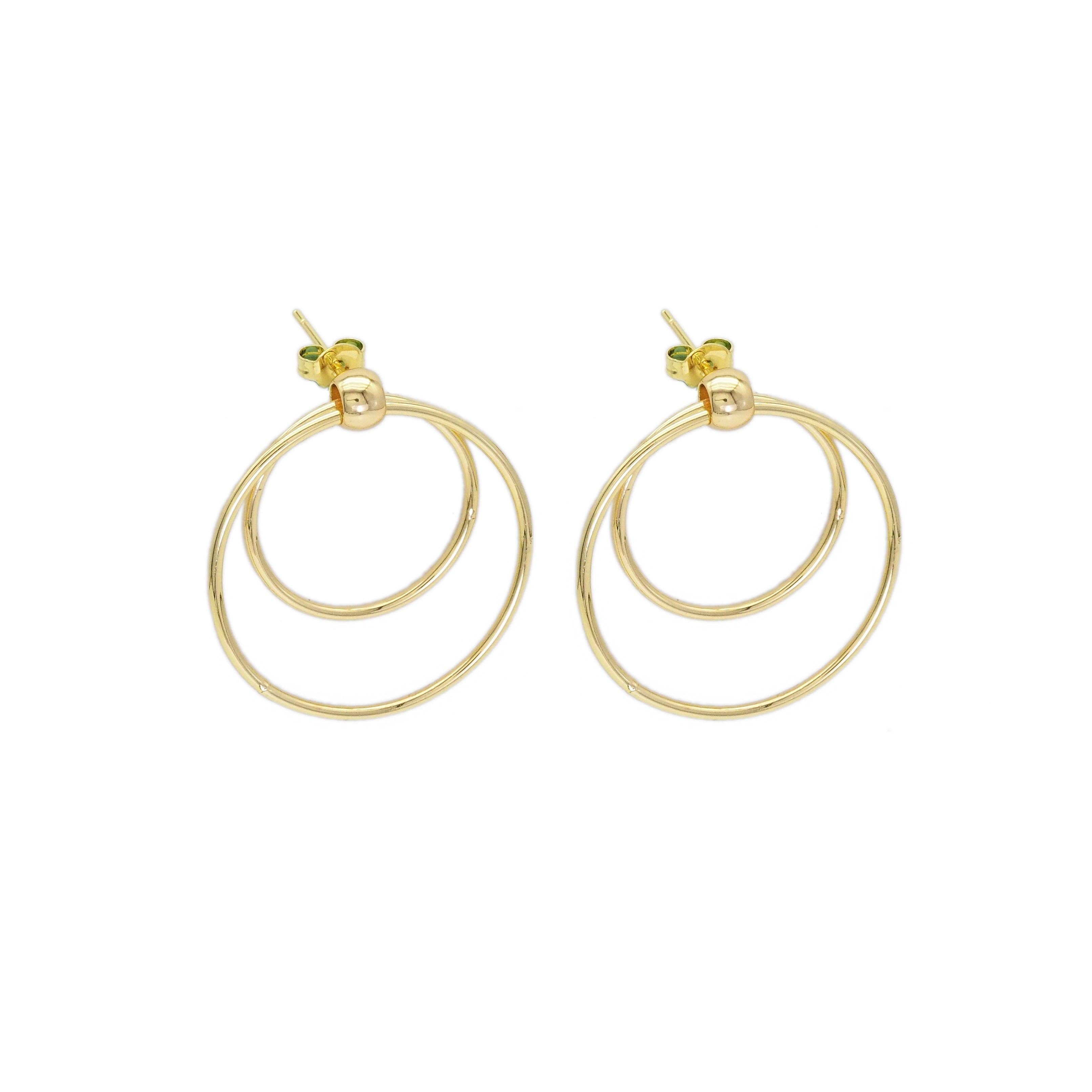 Gold Double Round Ring Earrings, Sku#ZX138
