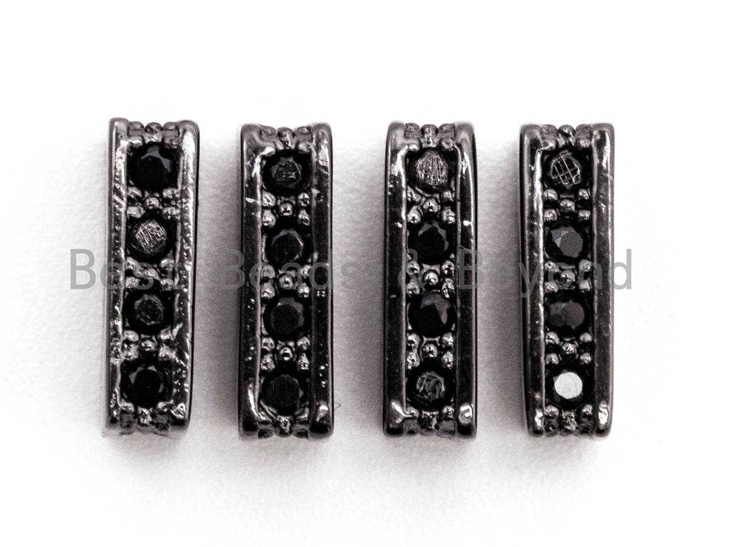 Black Micro CZ Pave On Black, Big Hole Square Spacer Beads for Bracelet/Necklace, Cubic Zirconia Large Square Hole Beads, 6x9x3mm, sku#G323-Bestbeads & Beyond