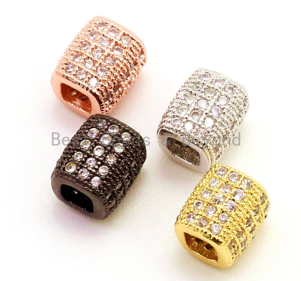 CZ Big Large Hole Tube Spacer Micro Pave Beads, Cubic Zirconia Drum Barrel Space Beads, Men's Bracelet Findings, 7x6mm, SKU#G39