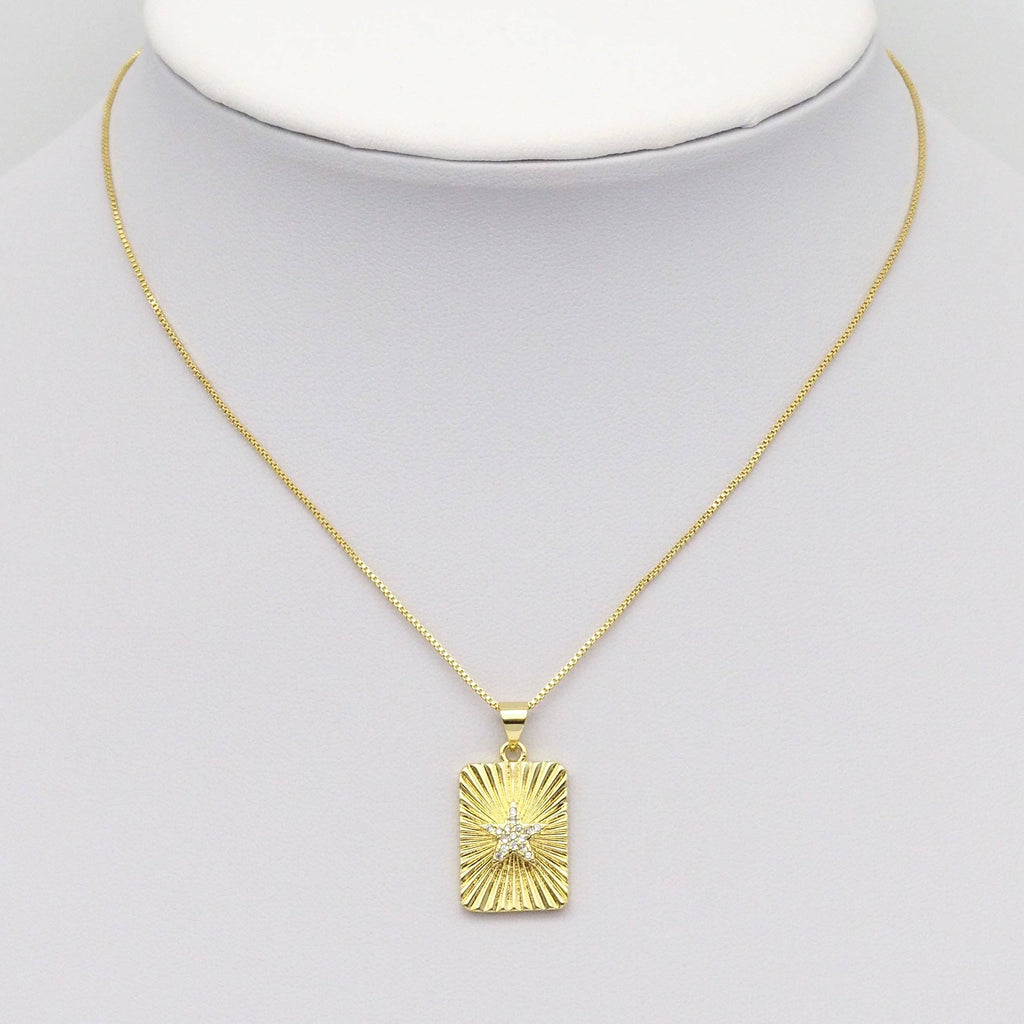 CZ Star Radical Rectangle Dog tag Charm, Sku#LX363