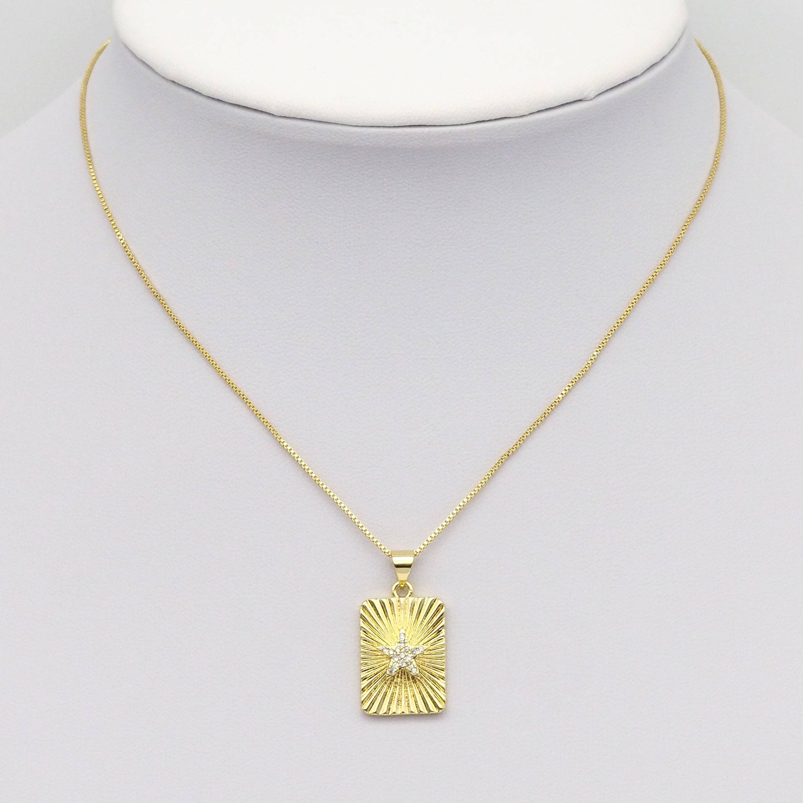 CZ Star Radical Rectangle Dog tag Charm, Sku#LX363