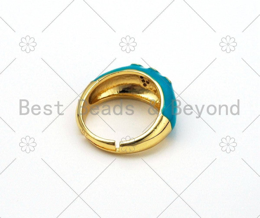 CZ Turquoise Enamel Alphabet Adjustable Ring, Sku#O74