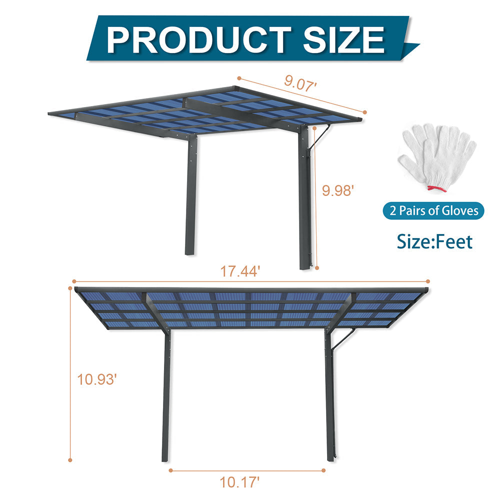 [10X17FT] Alora Extra Large Heavy-Duty Outdoor Aluminum Single Side Carport With Galvanized Metal Roof (SAK31279)